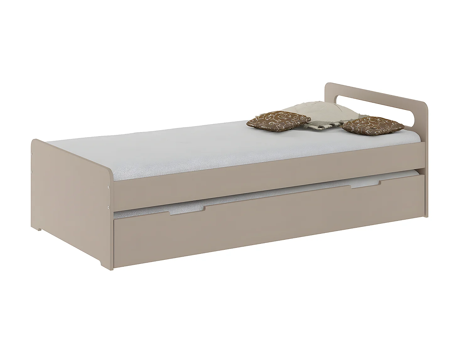 Pack Lit gigogne avec 2 matelas 90x200 cm bois massif lin LOUNA