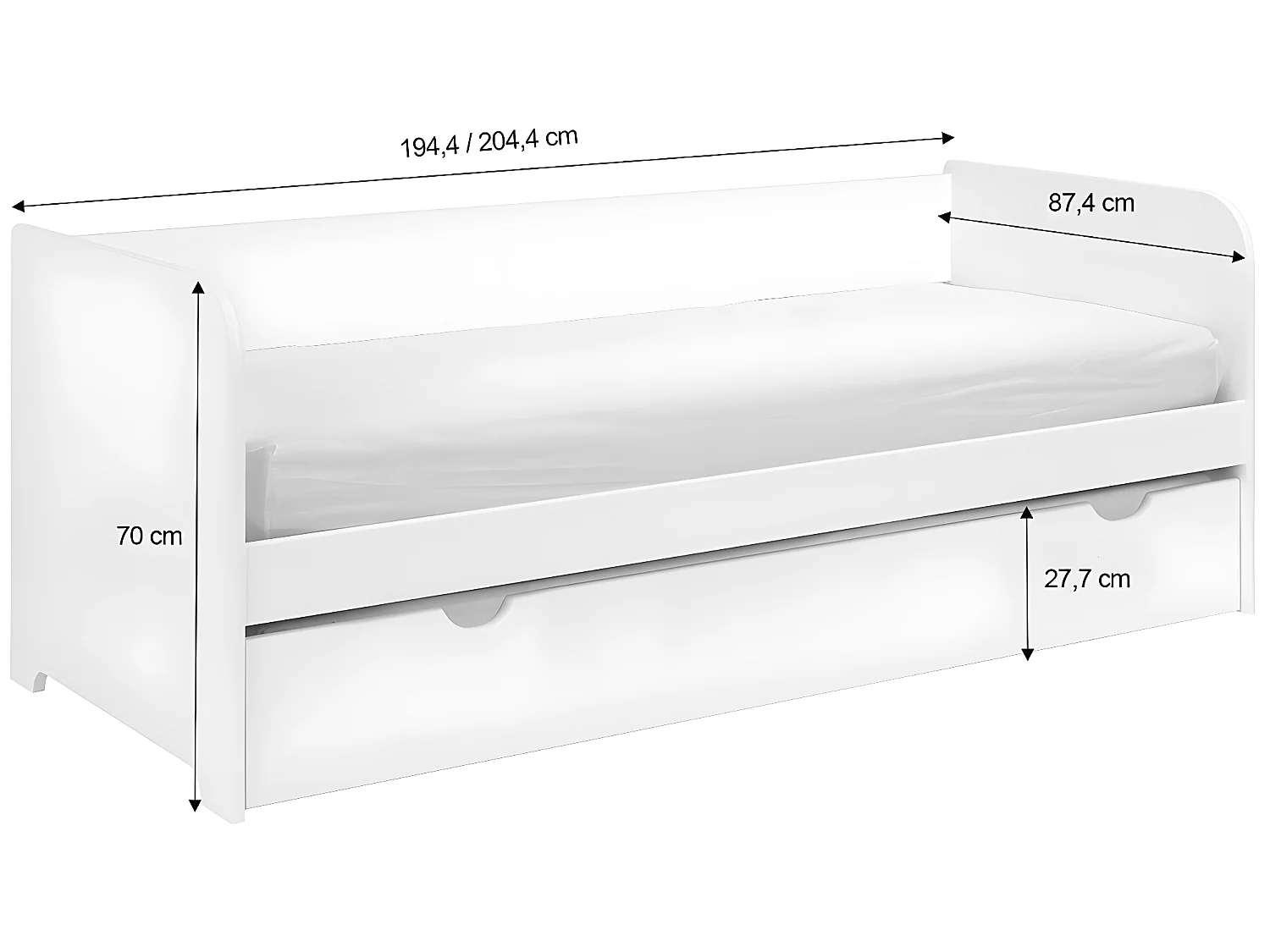Lit gigogne 80x200 cm bois massif bois naturel JAVA