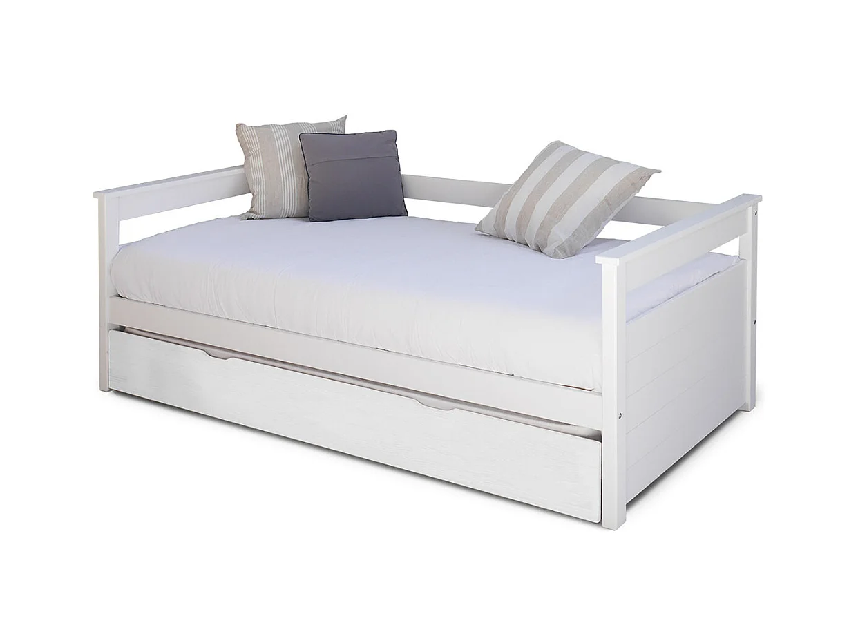 Lit banquette gigogne 80x190 cm bois massif blanc IZAO