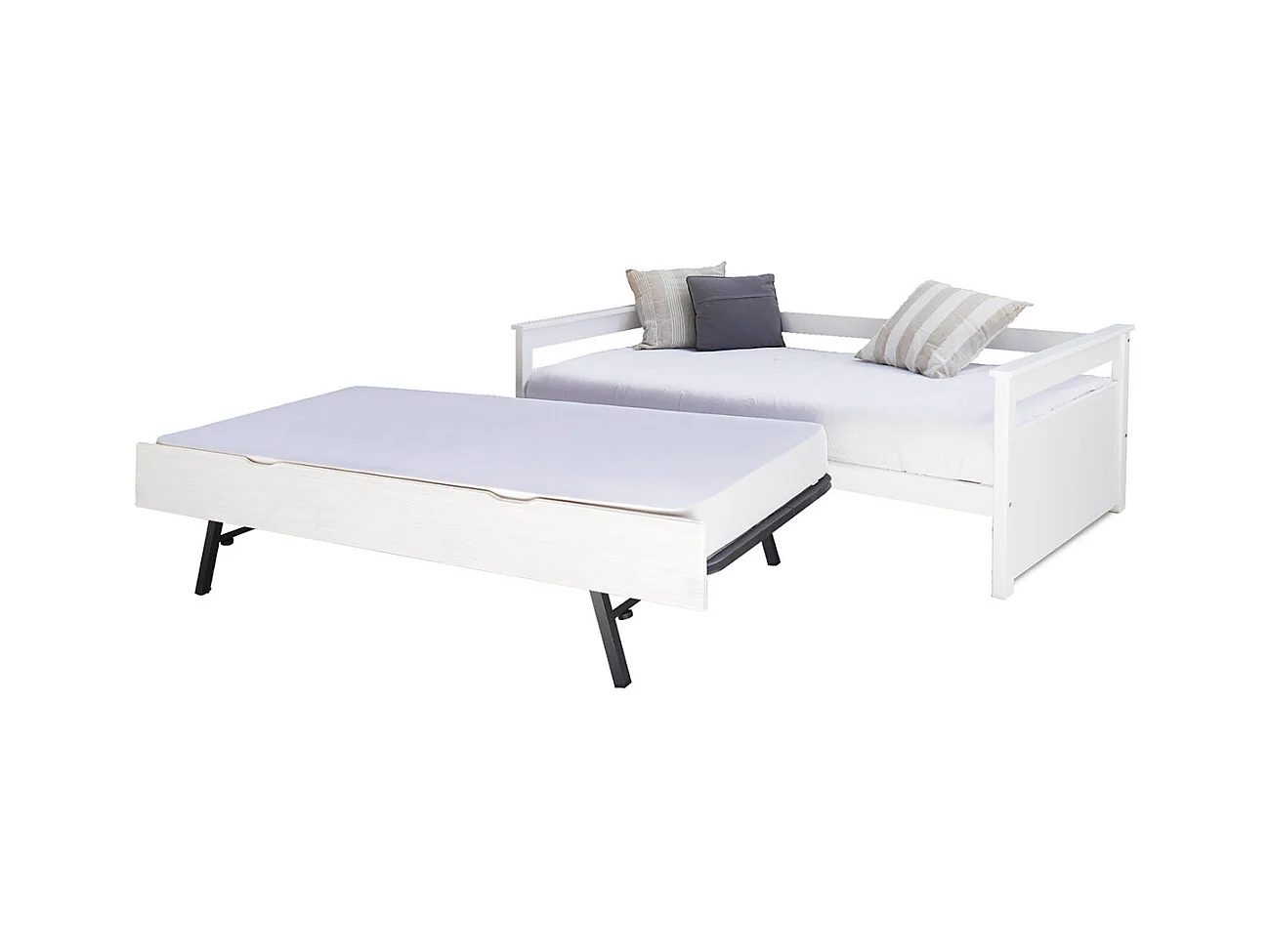 Lit banquette gigogne 80x190 cm bois massif blanc IZAO