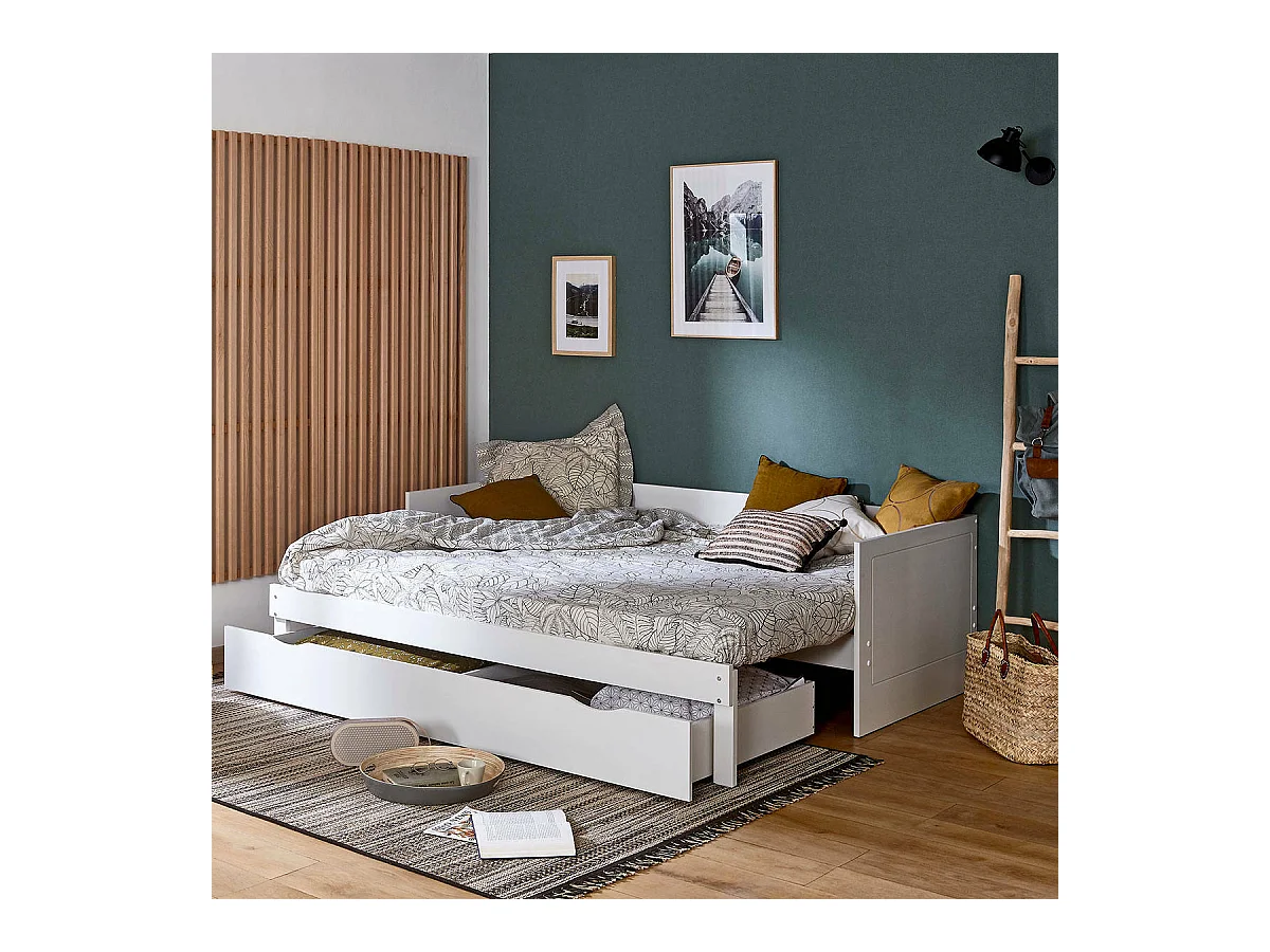 Lit gigogne avec tiroir 80x200 cm panneaux de fibres blanc MOLLY