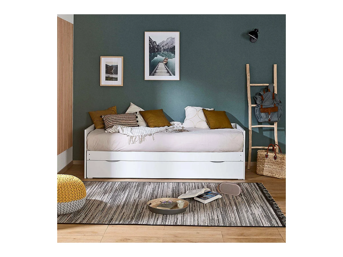 Lit gigogne avec tiroir 80x200 cm panneaux de fibres blanc MOLLY