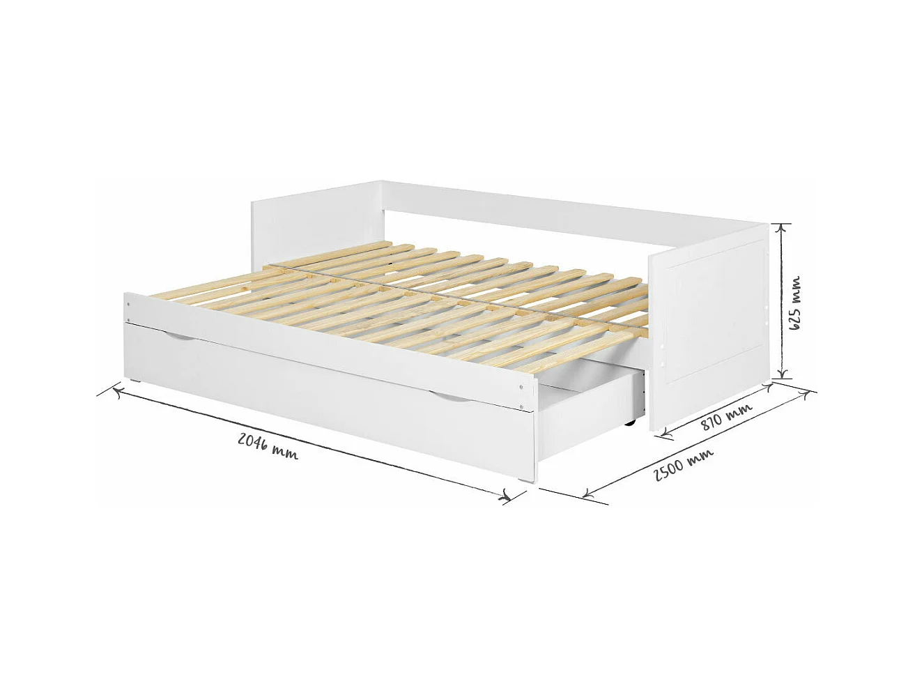 Lit gigogne avec tiroir 80x200 cm panneaux de fibres blanc MOLLY