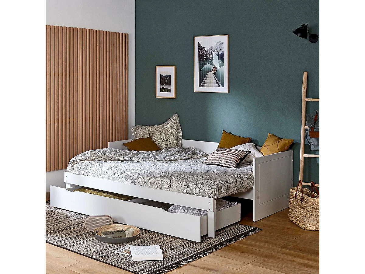 Lit gigogne avec tiroir 80x200 cm panneaux de fibres blanc MOLLY