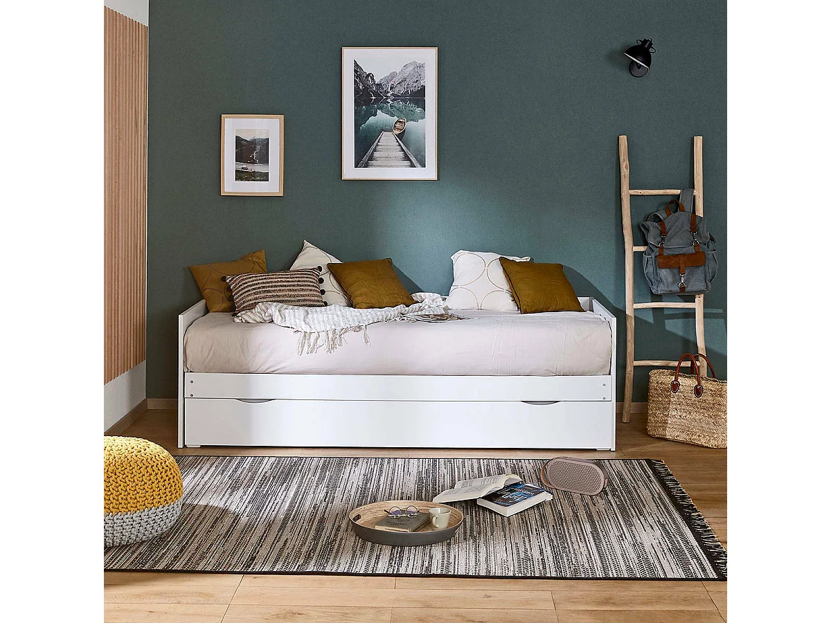 Lit gigogne avec tiroir 80x200 cm panneaux de fibres blanc MOLLY