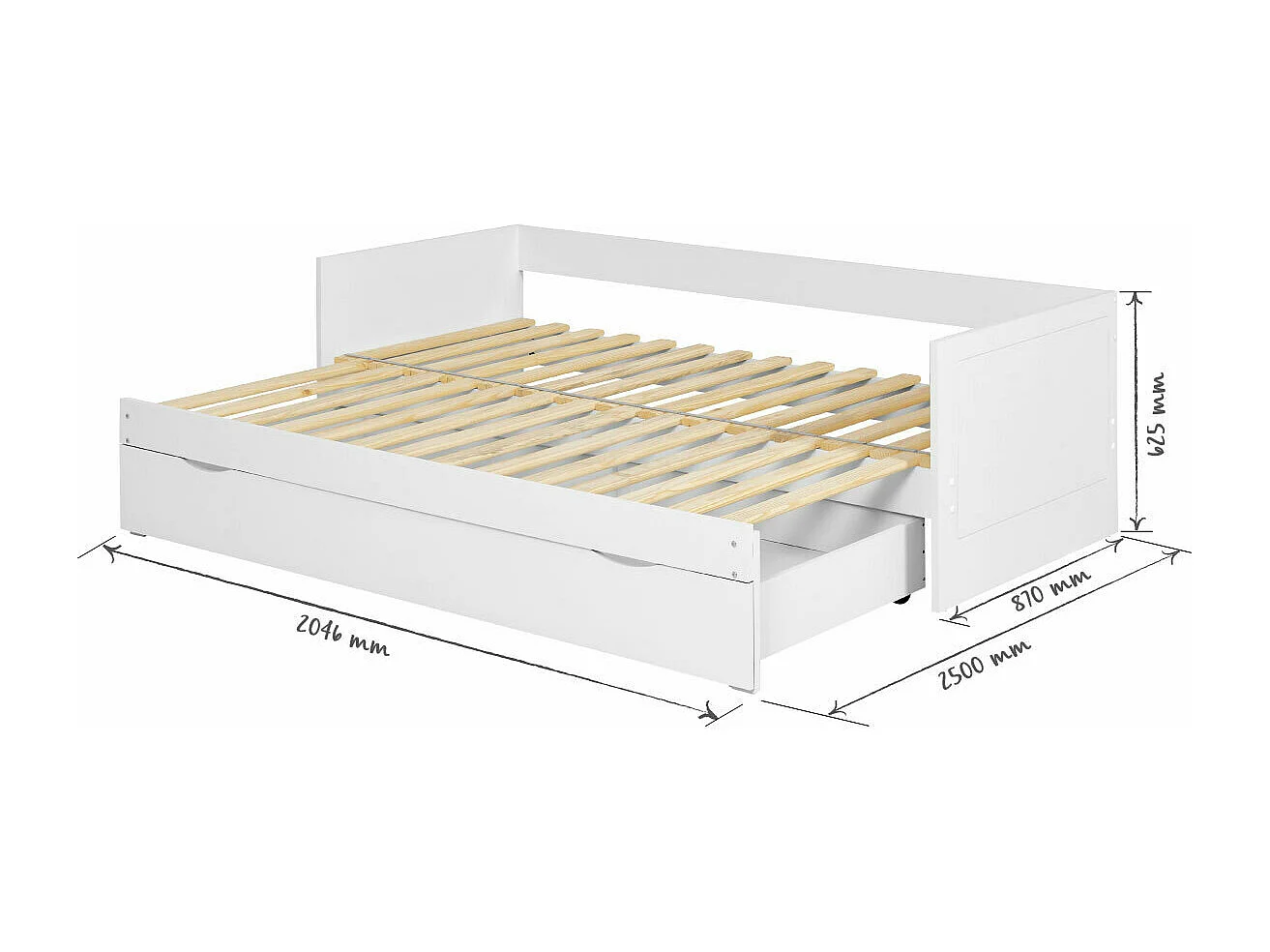 Lit gigogne avec tiroir 80x200 cm panneaux de fibres blanc MOLLY