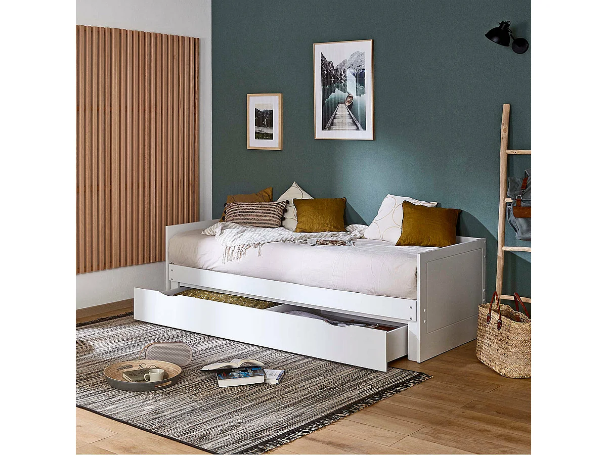 Lit gigogne avec tiroir 80x200 cm panneaux de fibres blanc MOLLY