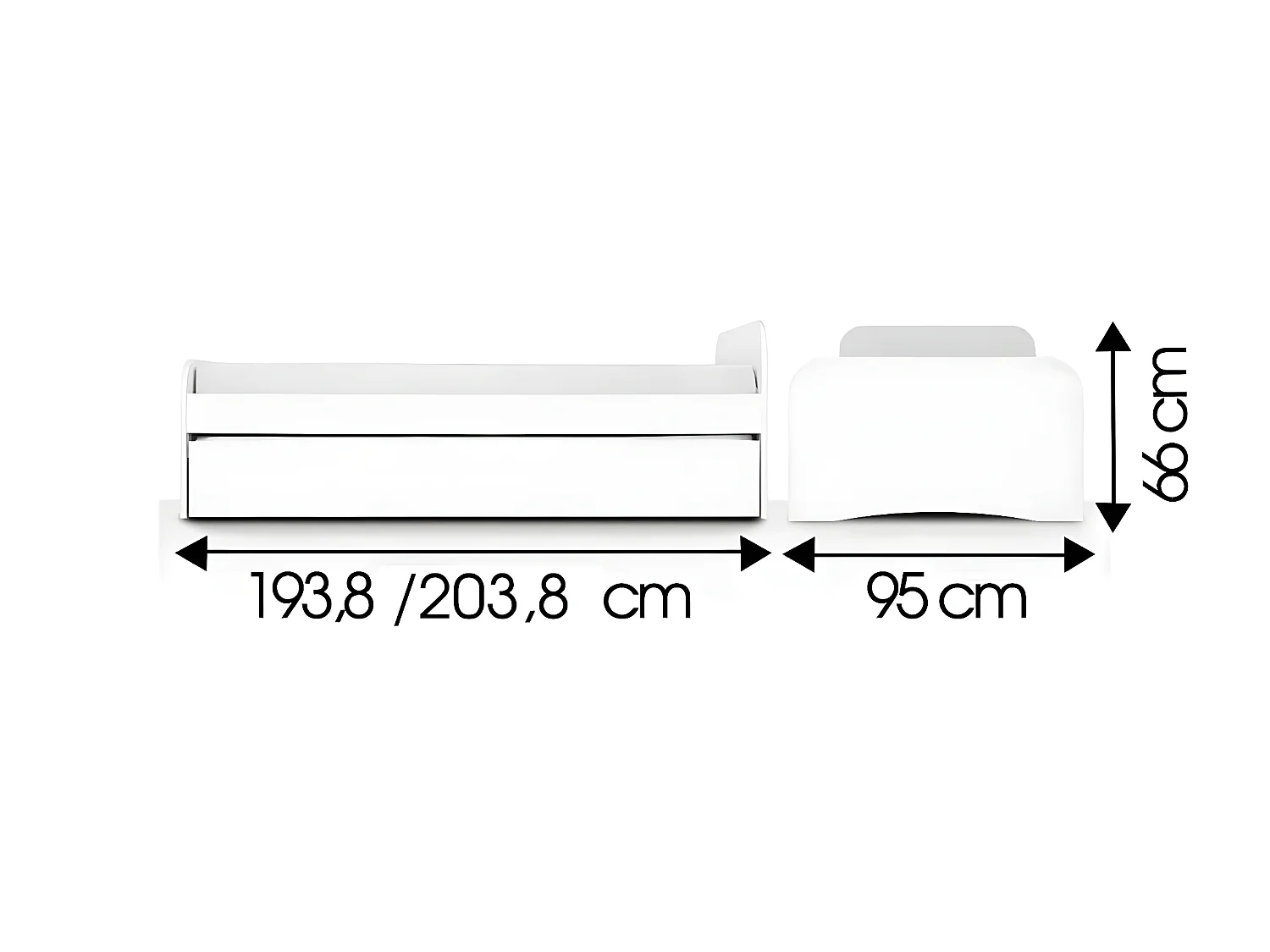 Lit gigogne 90x190 cm bois massif blanc THAIS