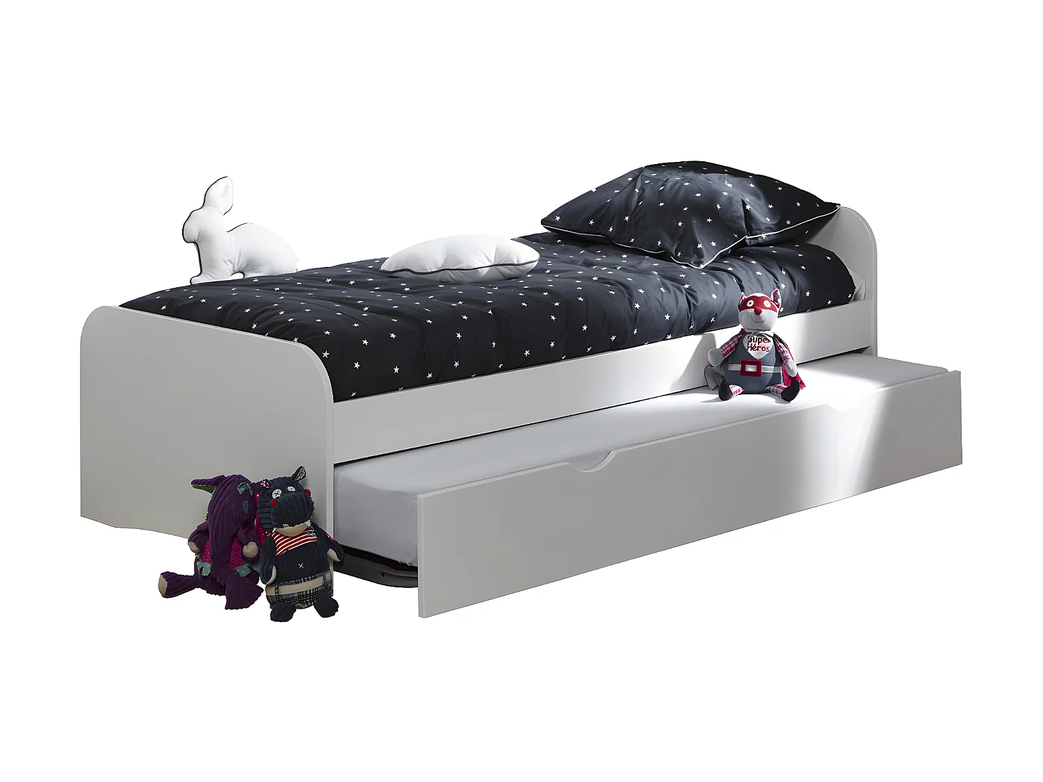 Lit gigogne 90x190 cm bois massif blanc THAIS