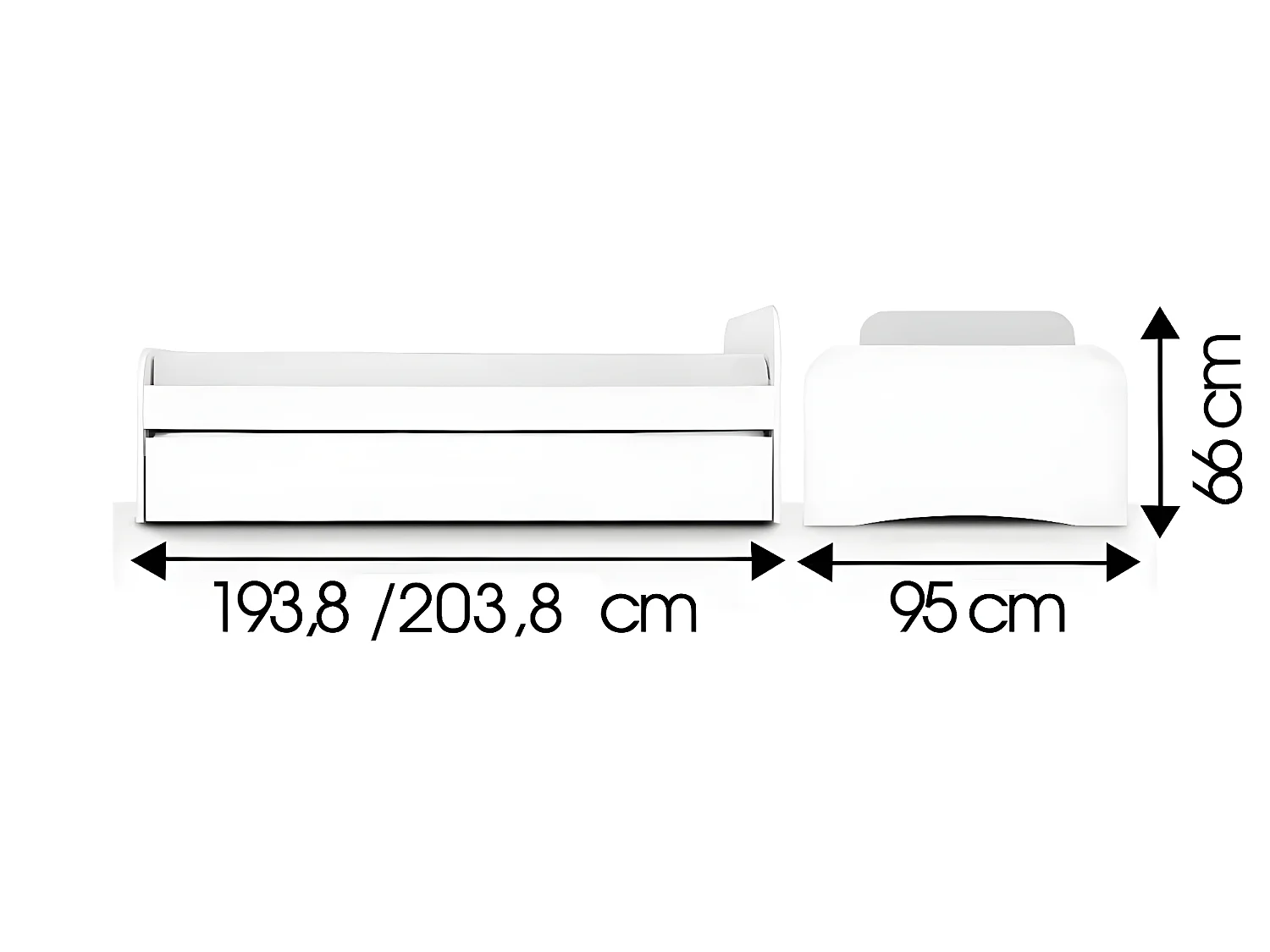 Lit gigogne 90x190 cm bois massif blanc THAIS
