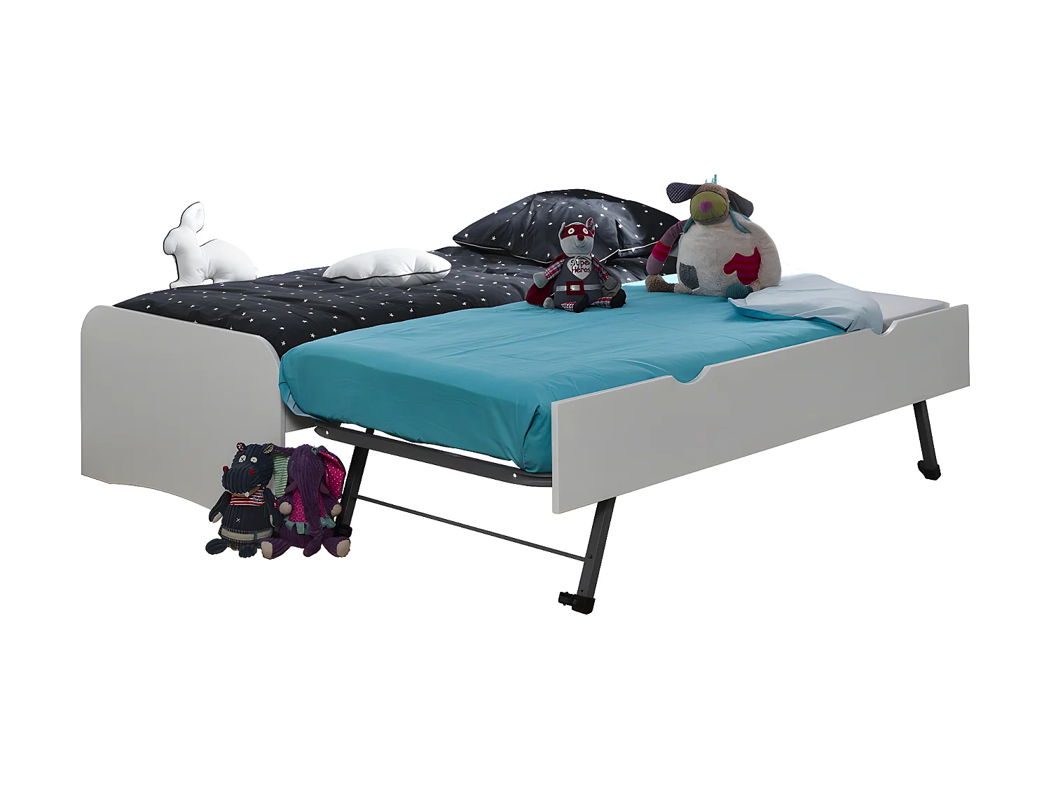 Lit gigogne 90x190 cm bois massif blanc THAIS