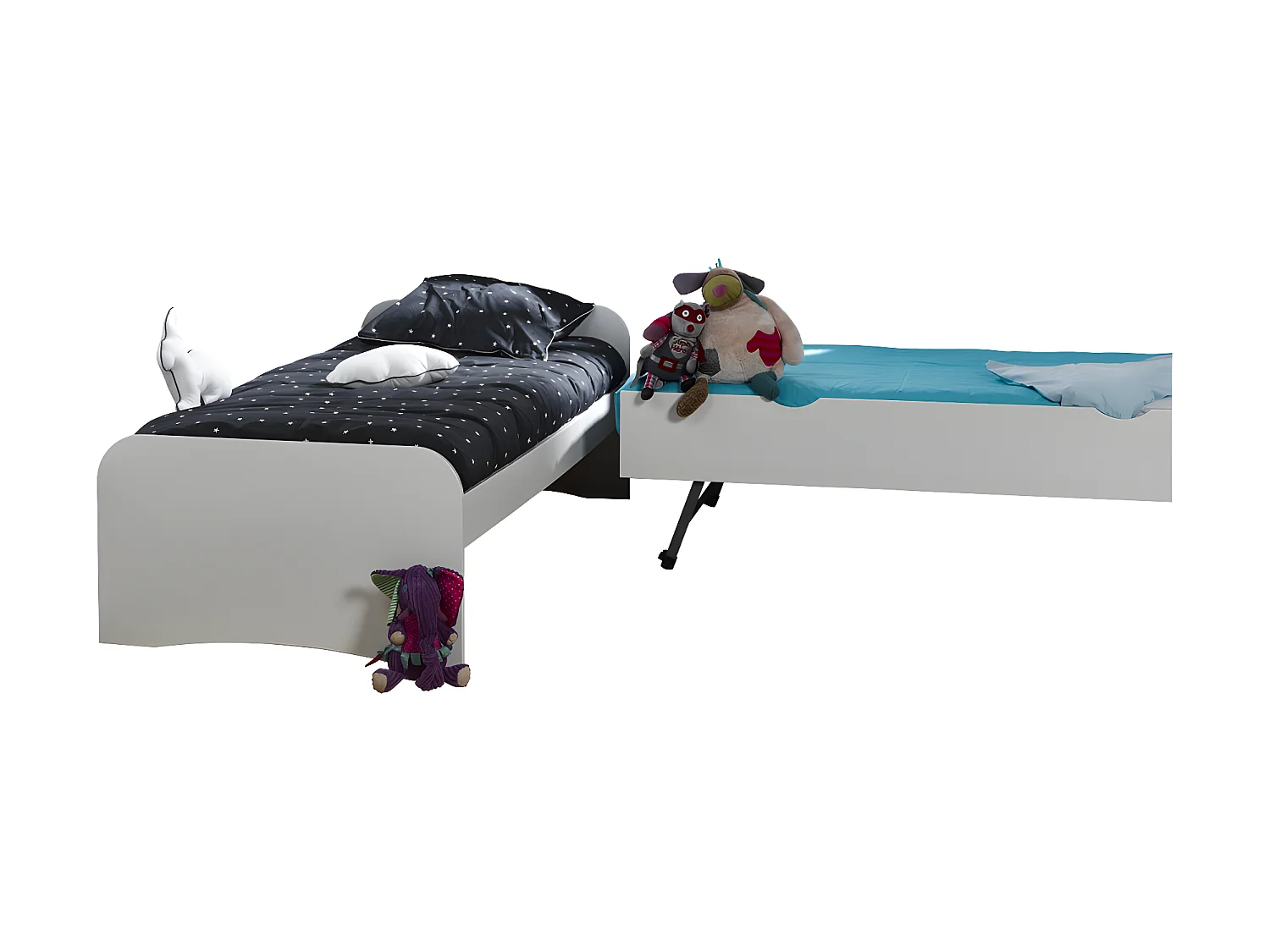 Lit gigogne 90x190 cm bois massif blanc THAIS