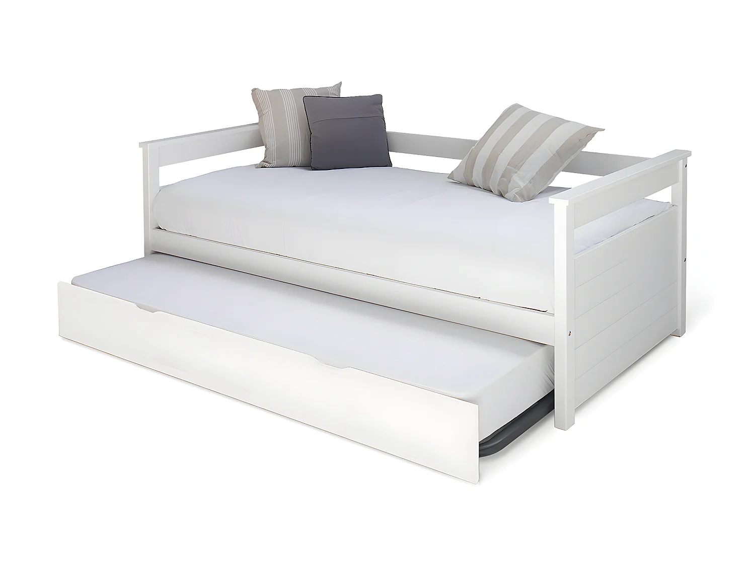 Pack lit gigogne avec 2 matelas 80x190 cm bois massif blanc IZAO