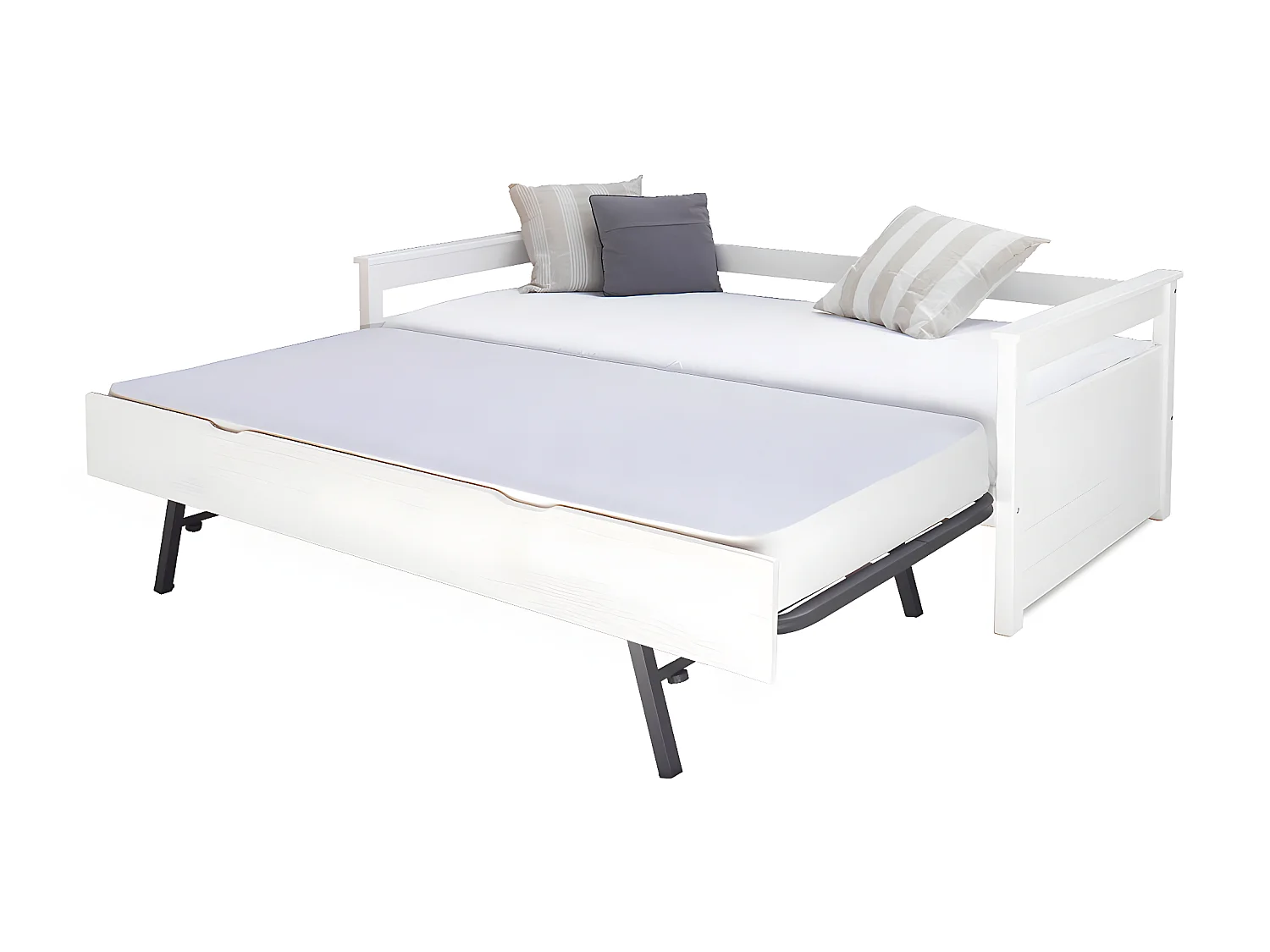 Pack lit gigogne avec 2 matelas 80x190 cm bois massif blanc IZAO