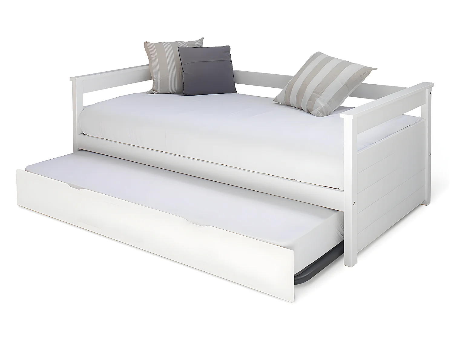 Pack lit gigogne avec 2 matelas 80x190 cm bois massif blanc IZAO