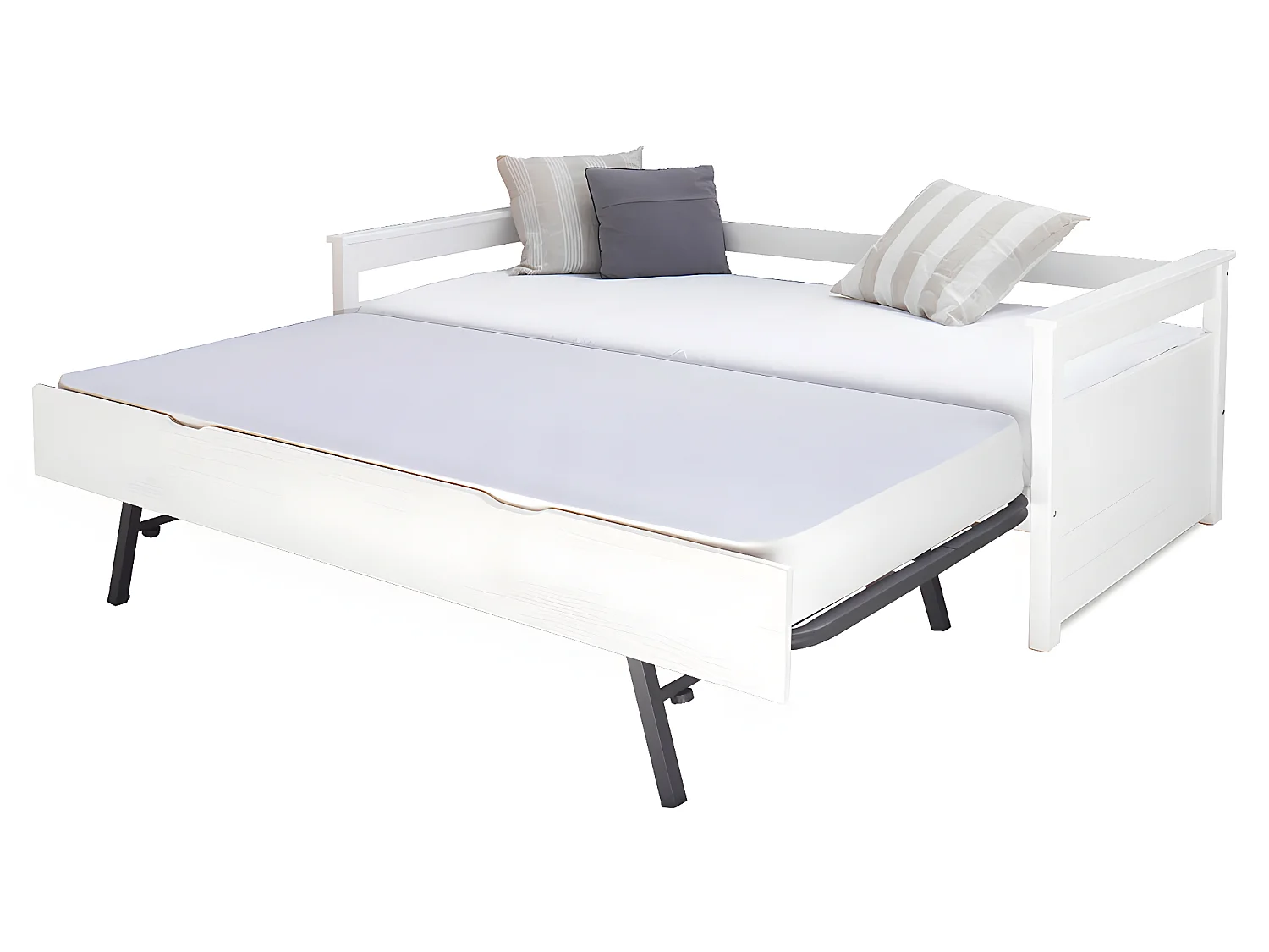 Pack lit gigogne avec 2 matelas 80x190 cm bois massif blanc IZAO