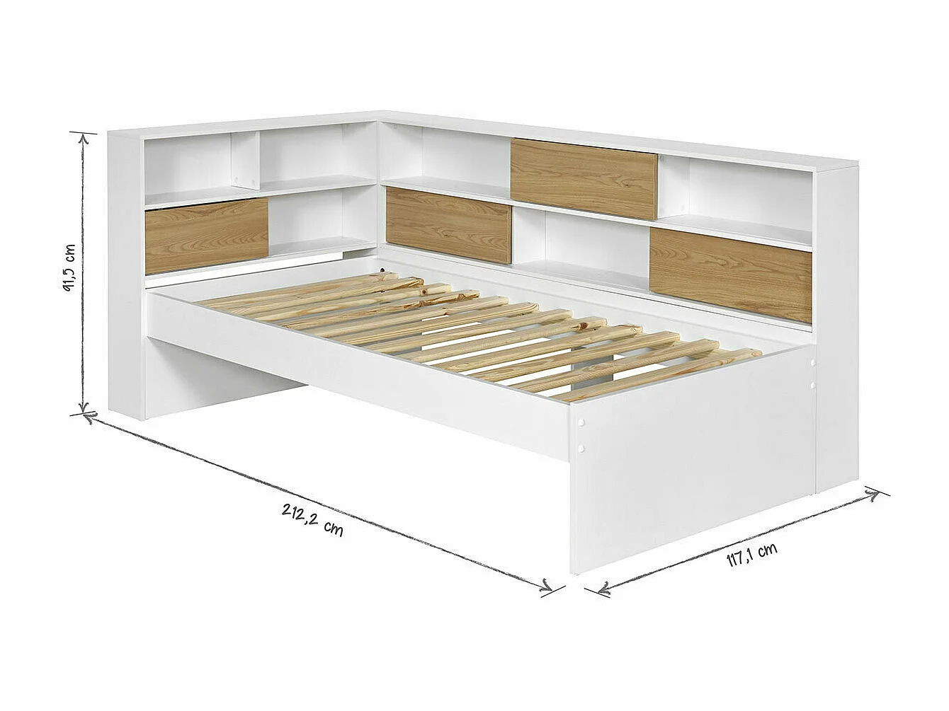 Pack lit cosy gigogne avec 2 matelas 90x190 cm panneaux de fibres blanc et bois PLAY