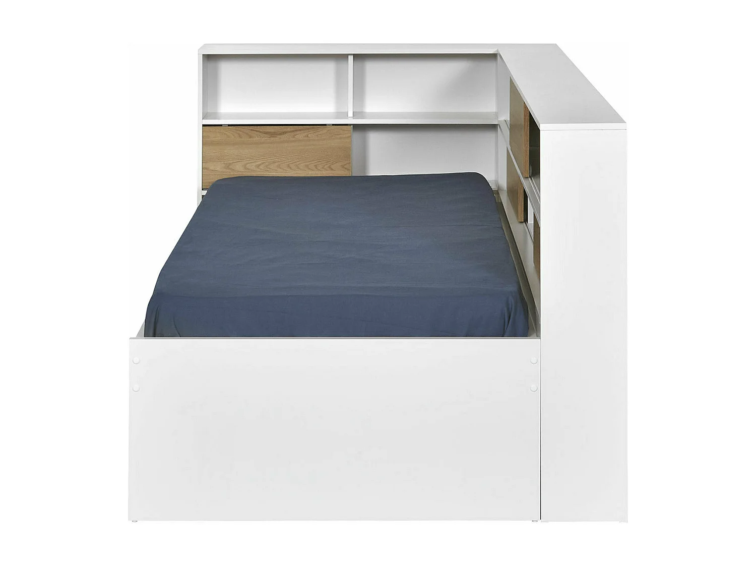 Pack lit cosy gigogne avec 2 matelas 90x190 cm panneaux de fibres blanc et bois PLAY