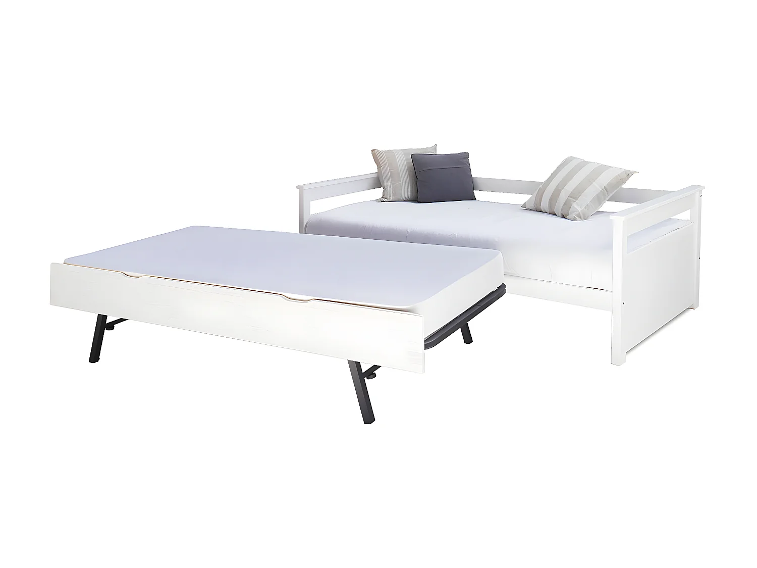 Pack lit gigogne avec 2 matelas 90x200 cm bois massif blanc IZAO