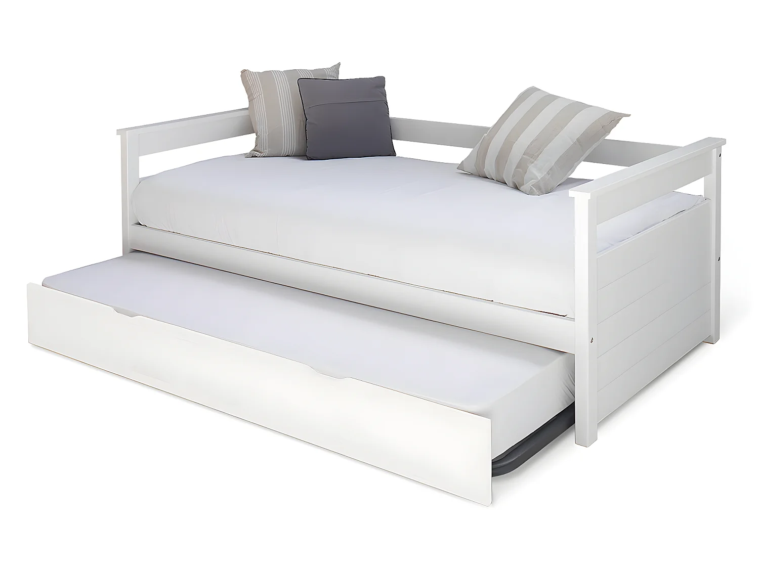 Pack lit gigogne avec 2 matelas 90x200 cm bois massif blanc IZAO