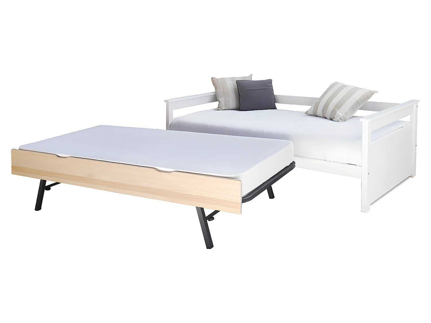 Lit banquette gigogne 80x200 cm bois massif blanc et bois IZAO