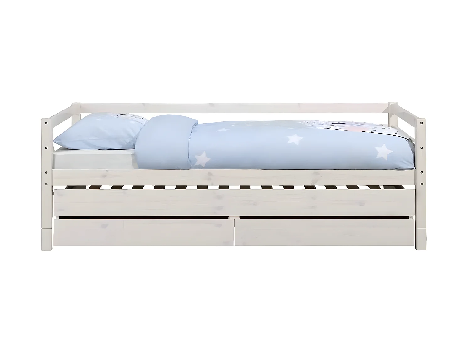 Pack lit banquette gigogne avec 2 matelas 90x200 cm bois massif blanc ALMA