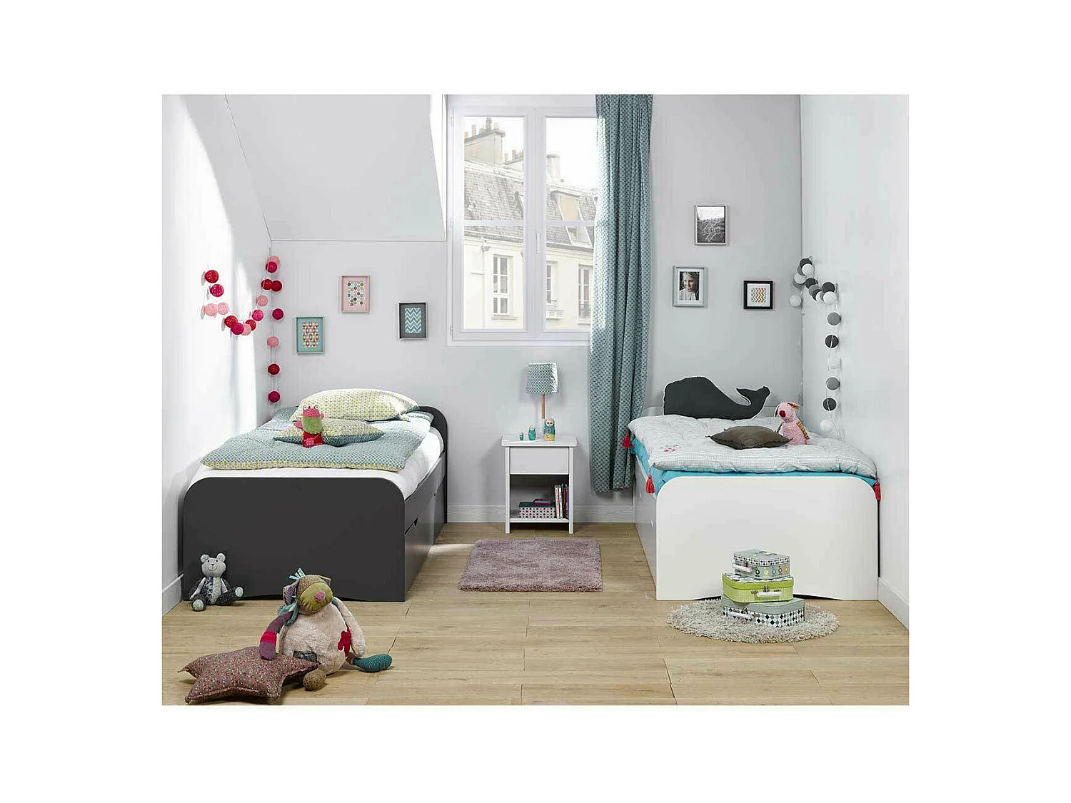 Pack lit gigogne avec 2 matelas 90x190 cm bois massif blanc THAÏS