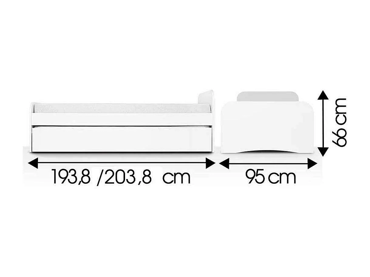 Pack lit gigogne avec 2 matelas 90x190 cm bois massif blanc THAÏS