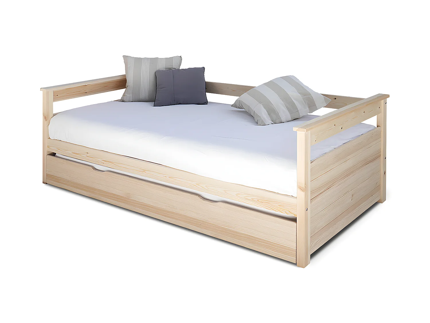 Pack lit gigogne avec 2 matelas 80x190 cm bois massif bois naturel IZAO