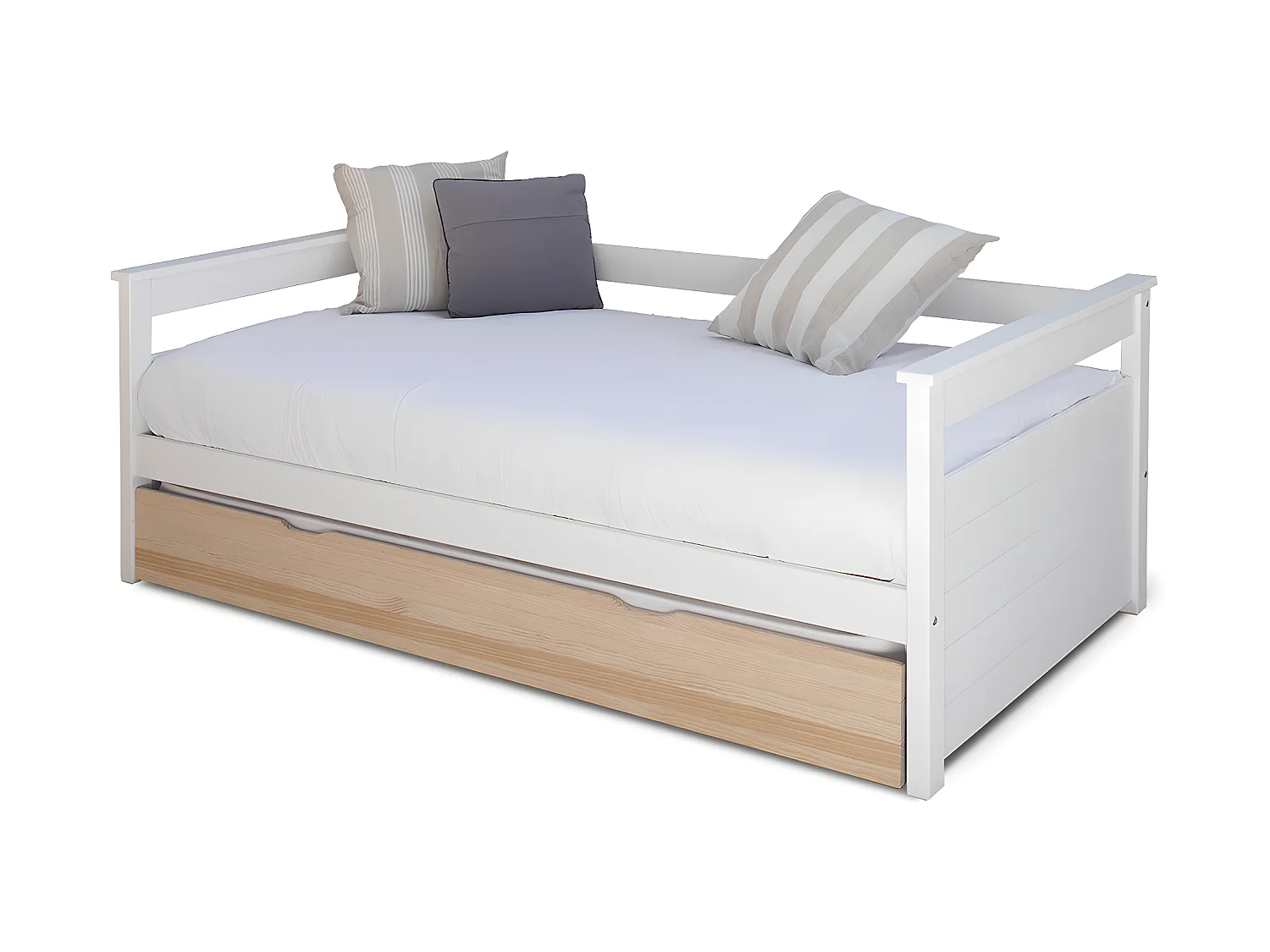 Pack lit gigogne avec 2 matelas 90x190 cm bois massif blanc et bois IZAO