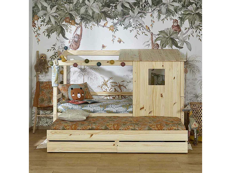 Lit cabane gigogne 90x200 cm bois massif bois ALMA