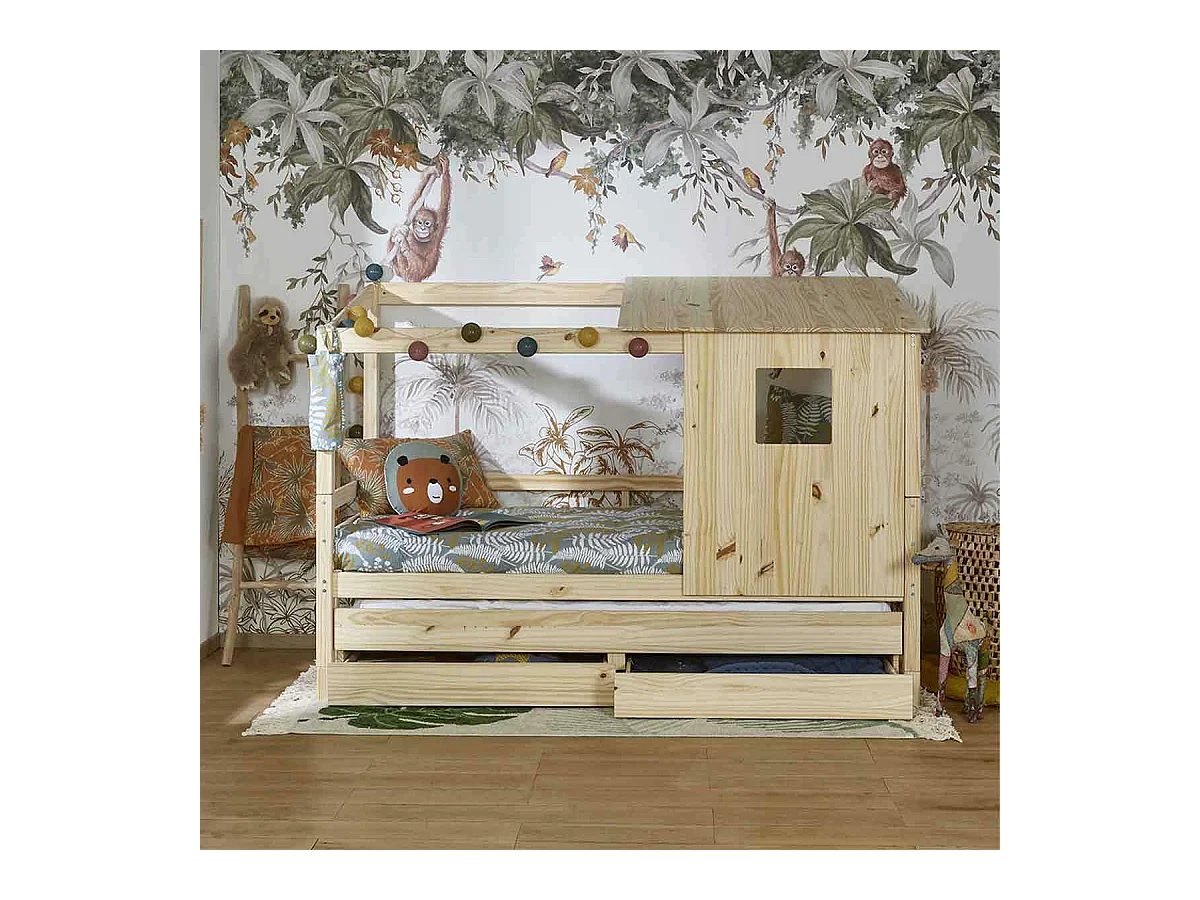 Lit cabane gigogne 90x200 cm bois massif bois ALMA