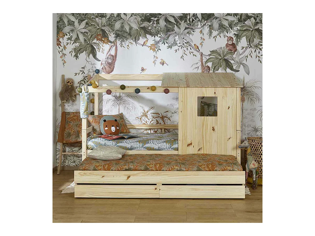 Lit cabane gigogne 90x200 cm bois massif bois ALMA