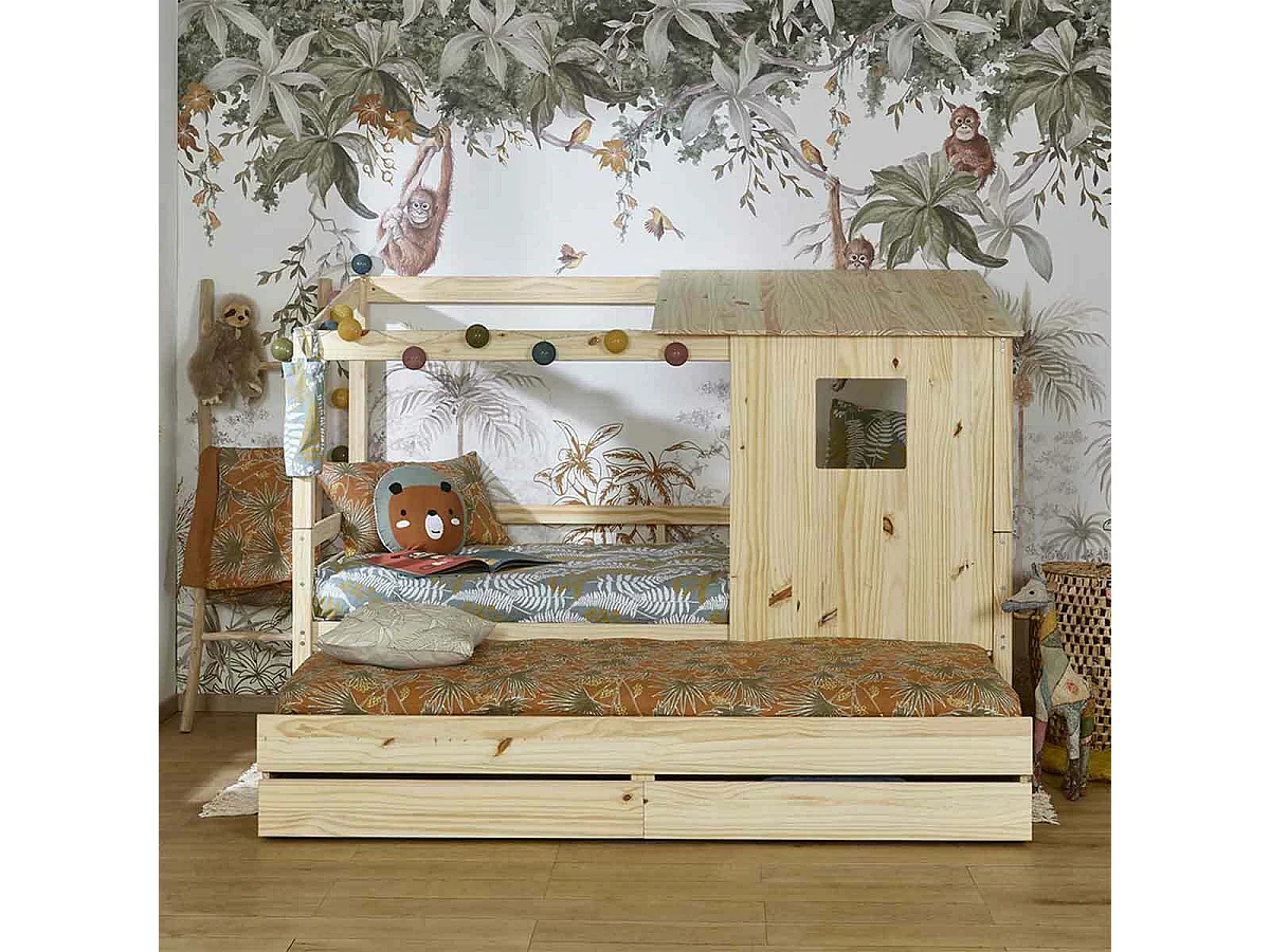 Lit cabane gigogne 90x200 cm bois massif bois ALMA