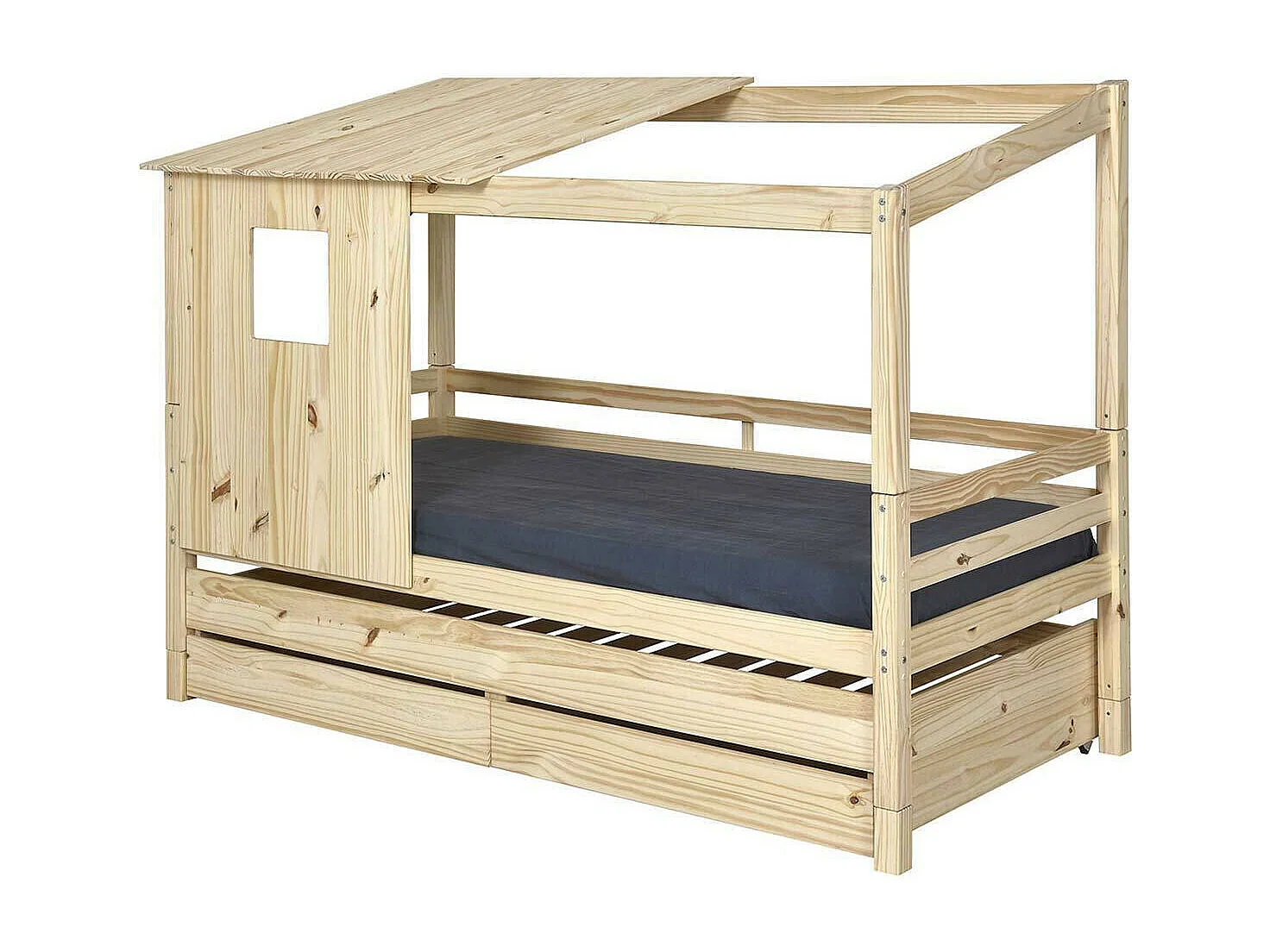 Lit cabane gigogne 90x200 cm bois massif bois ALMA