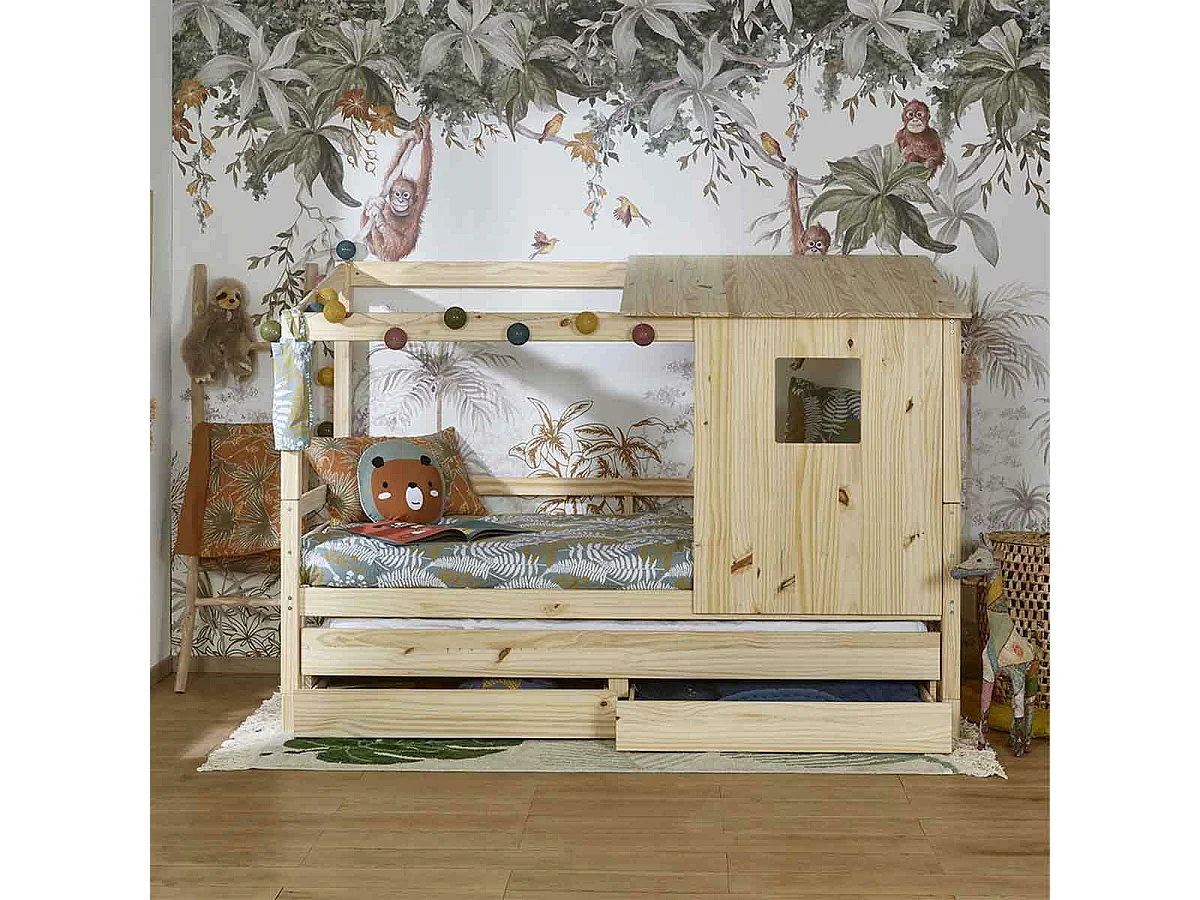 Lit cabane gigogne 90x200 cm bois massif bois ALMA