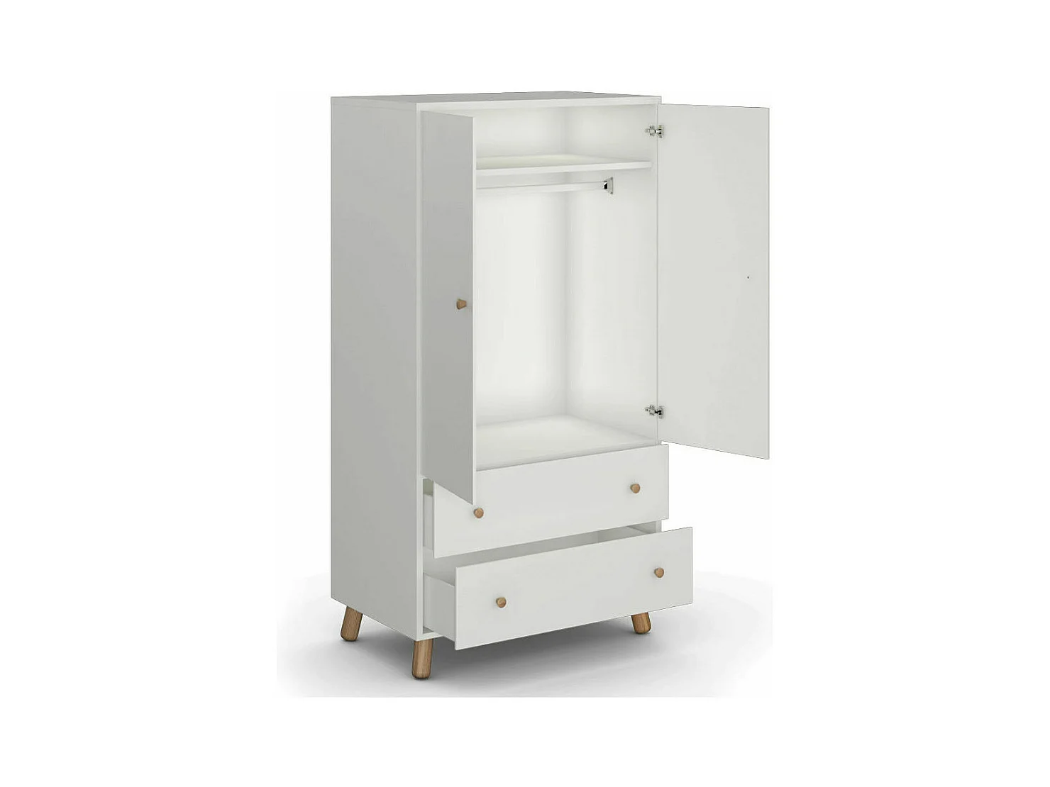 Armoire enfant  bois massif blanc et bois GABBY