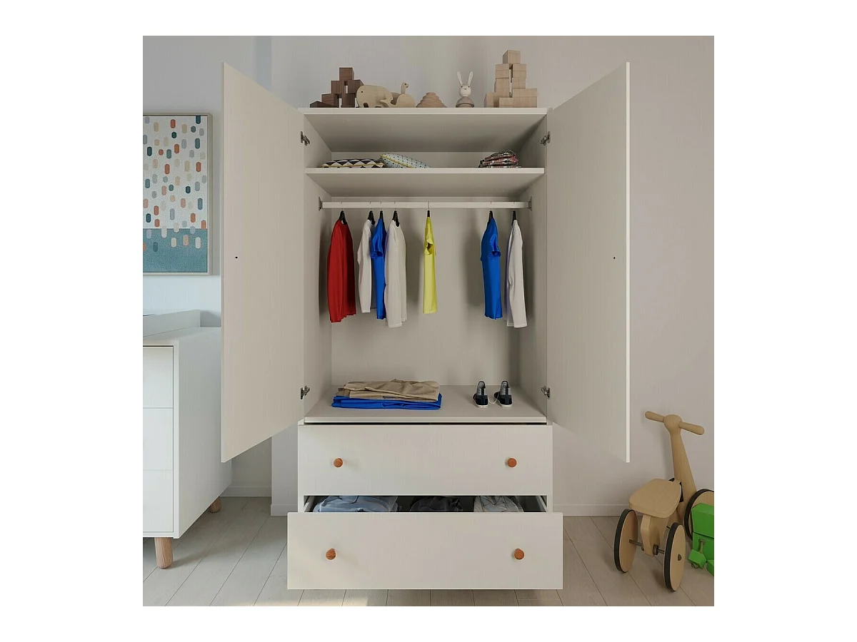 Armoire enfant  bois massif blanc et bois GABBY