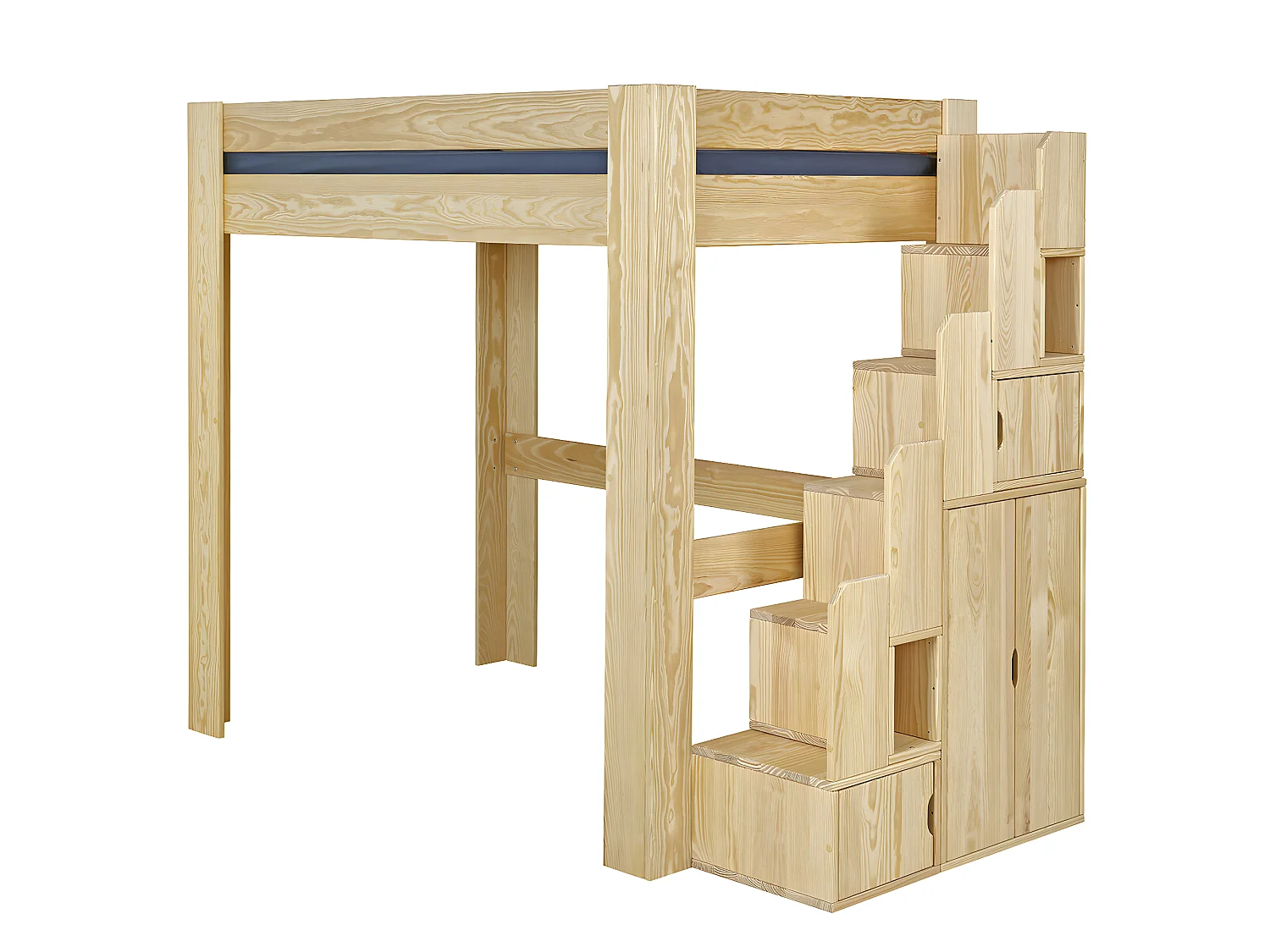 Pack lit mezzanine avec matelas 120x190 cm bois massif bois naturel ALEX