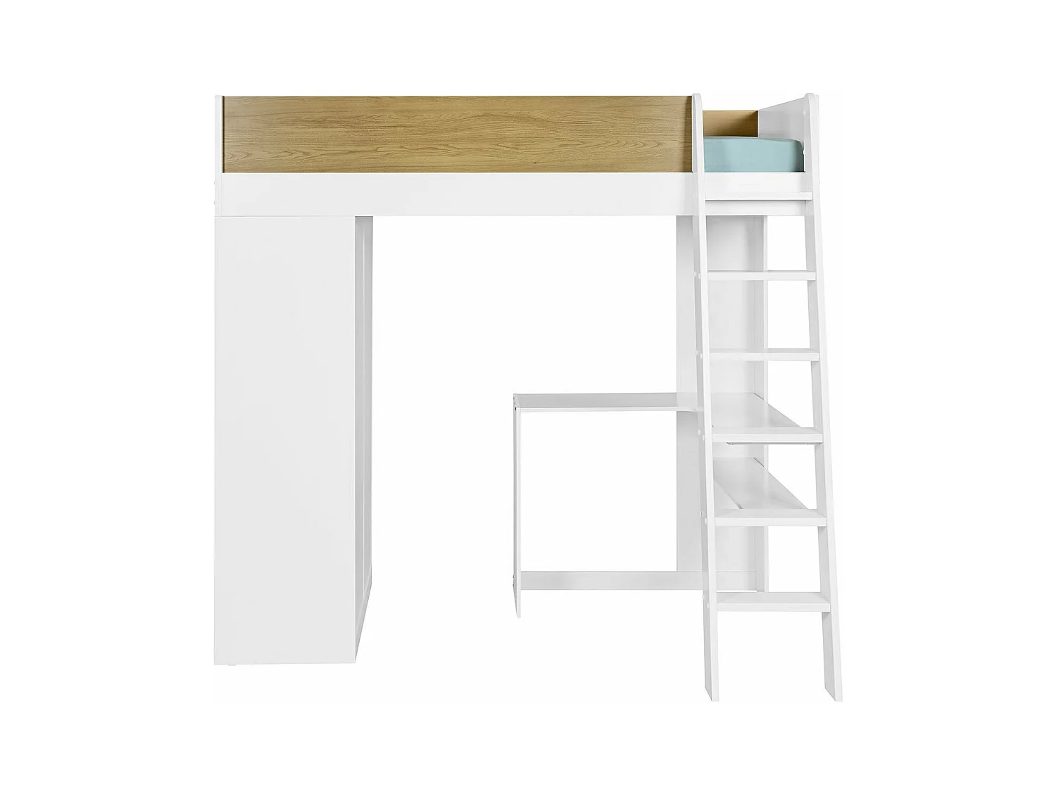 Lit mezzanine combiné 90x190 cm panneaux de fibres blanc et bois MEMPHIS