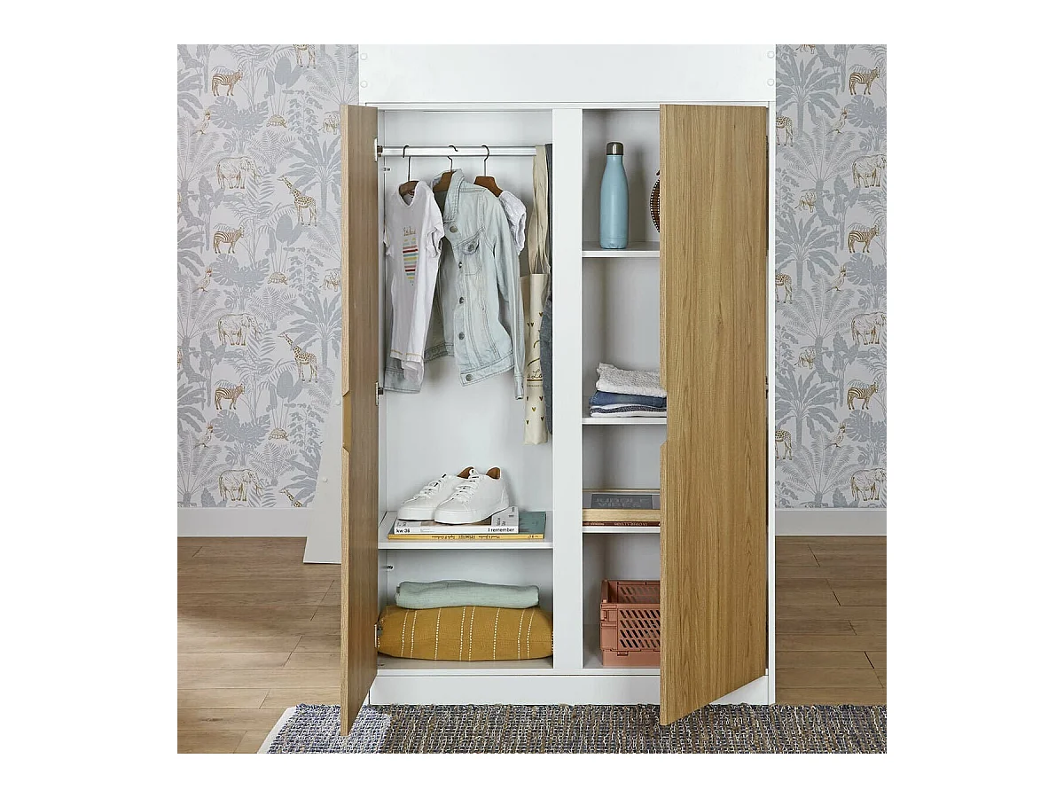 Lit mezzanine combiné 90x190 cm panneaux de fibres blanc et bois MEMPHIS