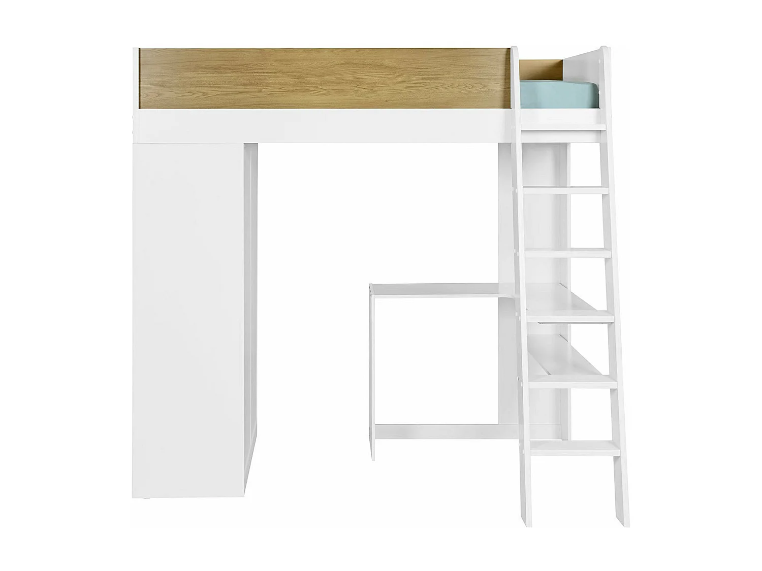 Lit mezzanine combiné 90x190 cm panneaux de fibres blanc et bois MEMPHIS