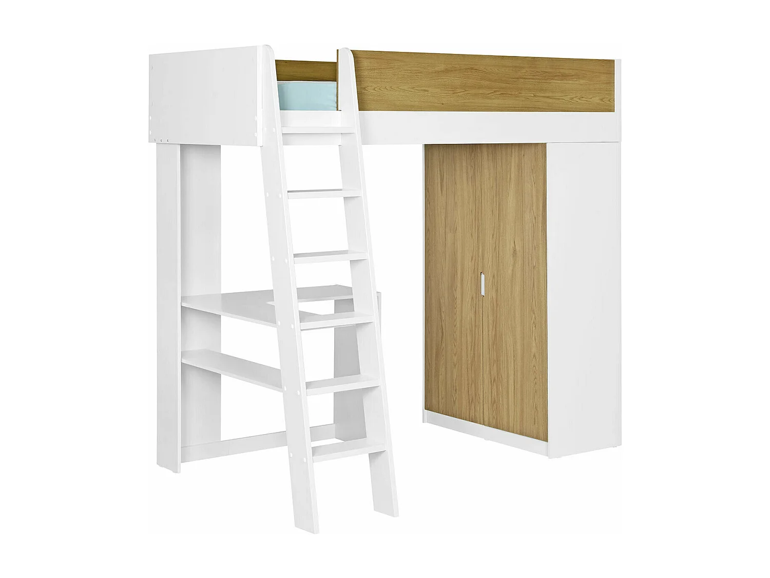 Lit mezzanine combiné 90x190 cm panneaux de fibres blanc et bois MEMPHIS