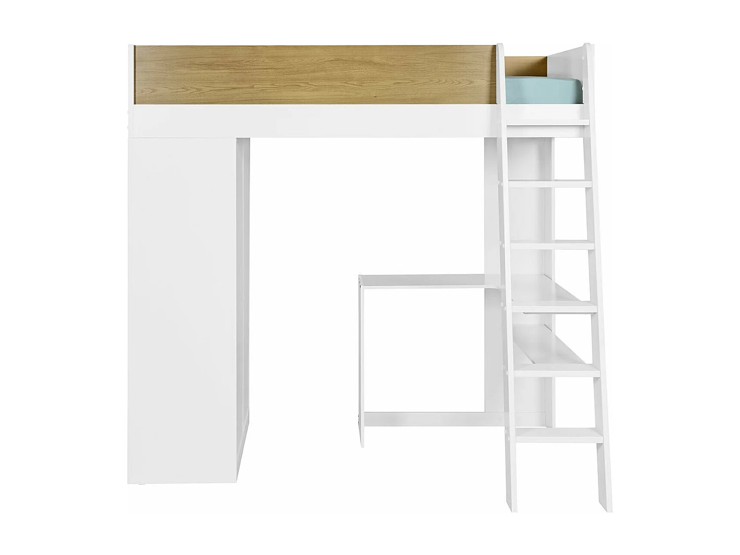 Lit mezzanine combiné 90x190 cm panneaux de fibres blanc et bois MEMPHIS