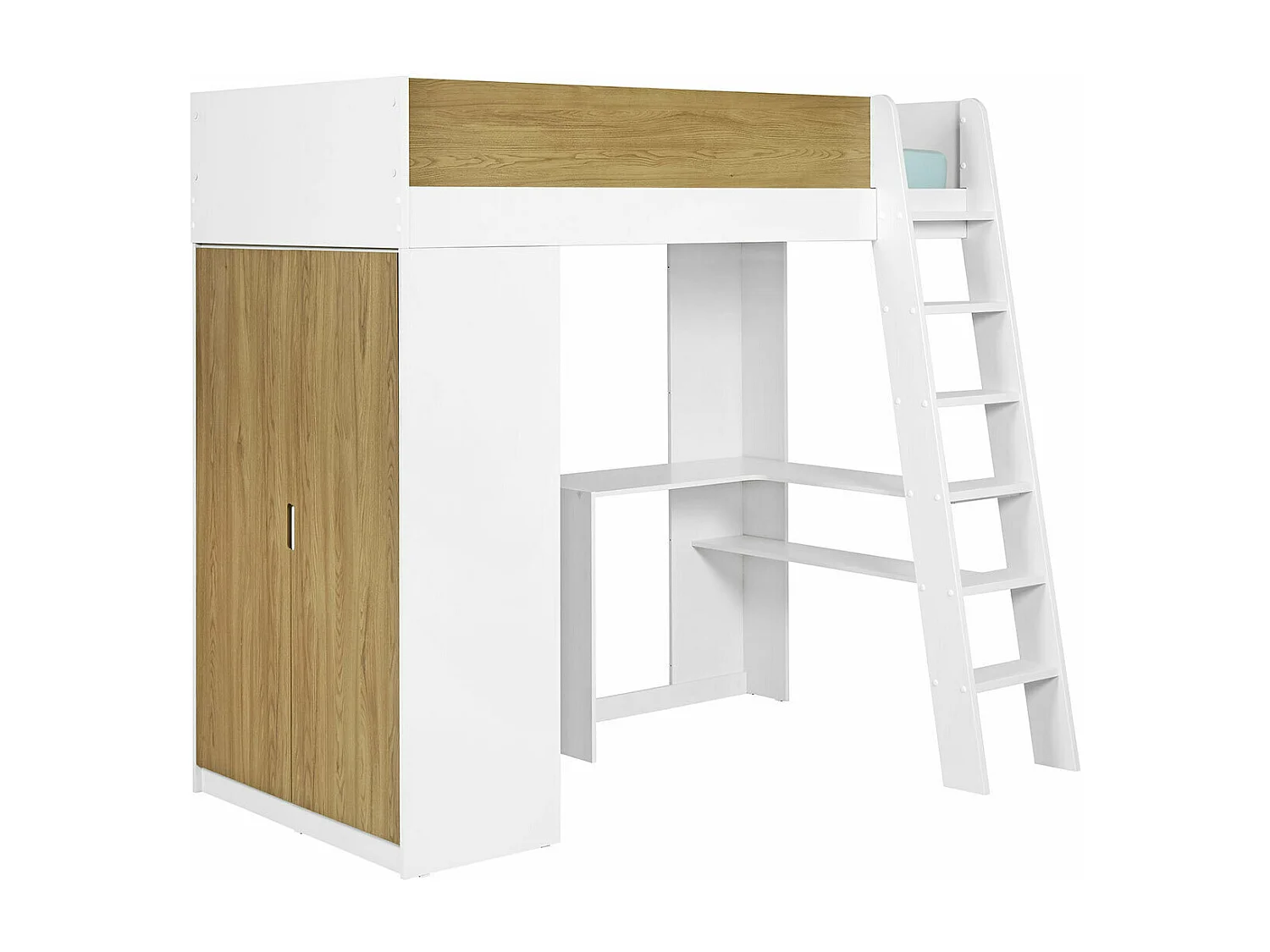 Lit mezzanine combiné 90x190 cm panneaux de fibres blanc et bois MEMPHIS