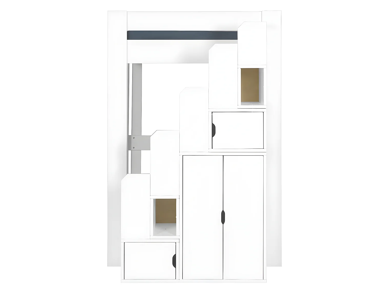 Lit mezzanine escalier 90x190 cm bois massif blanc ALEX