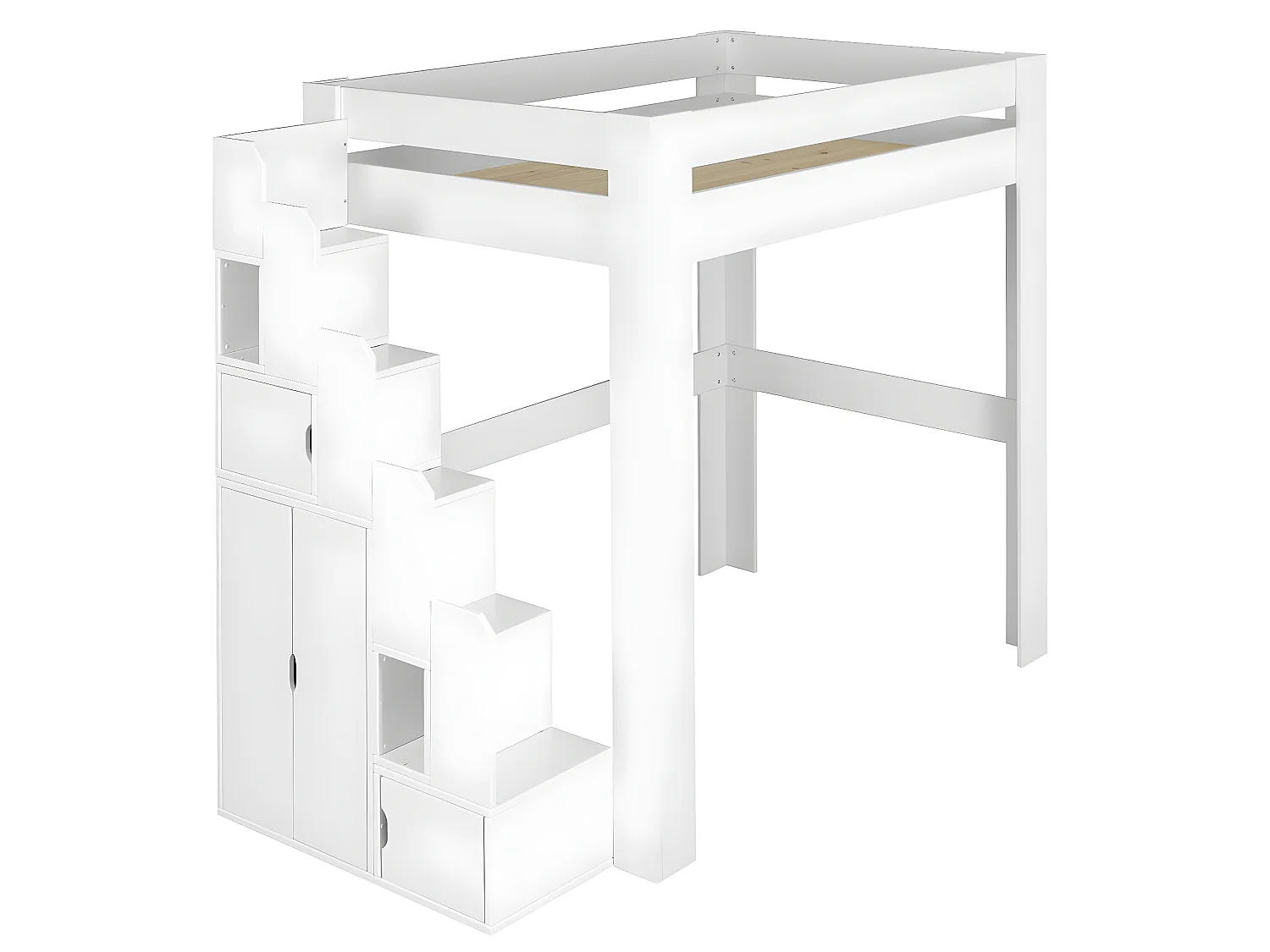 Lit mezzanine escalier 90x190 cm bois massif blanc ALEX