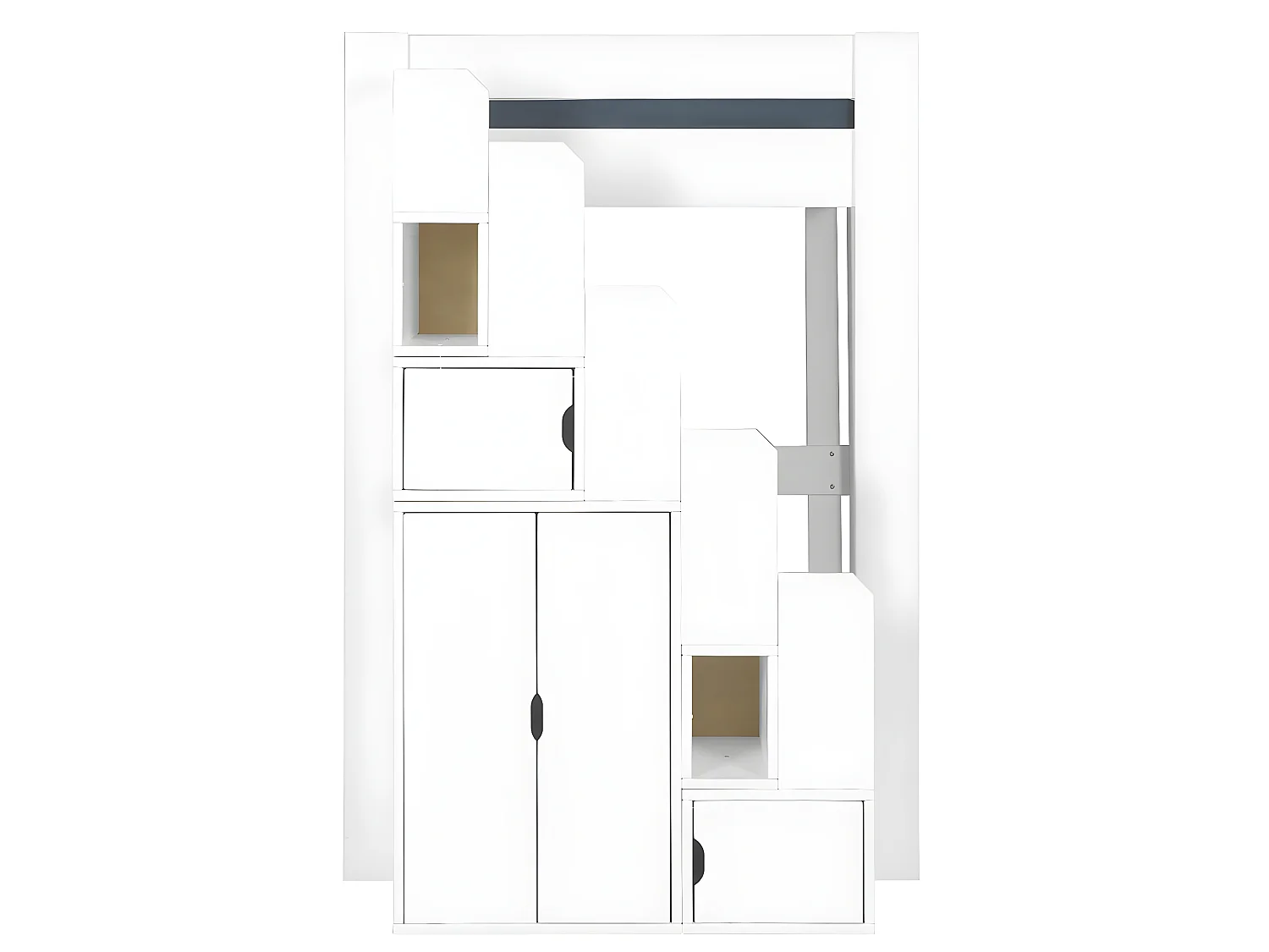 Lit mezzanine escalier 90x190 cm bois massif blanc ALEX