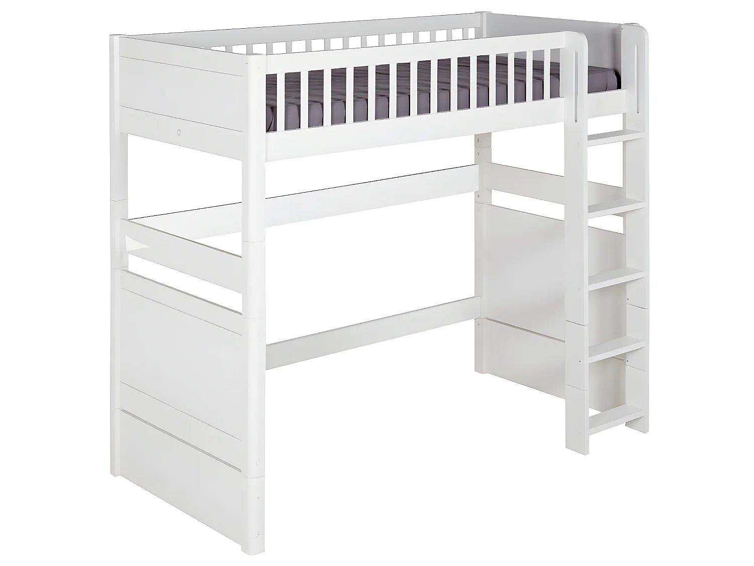 Pack lit mezzanine avec matelas 90x190 cm bois massif blanc VICTORIA