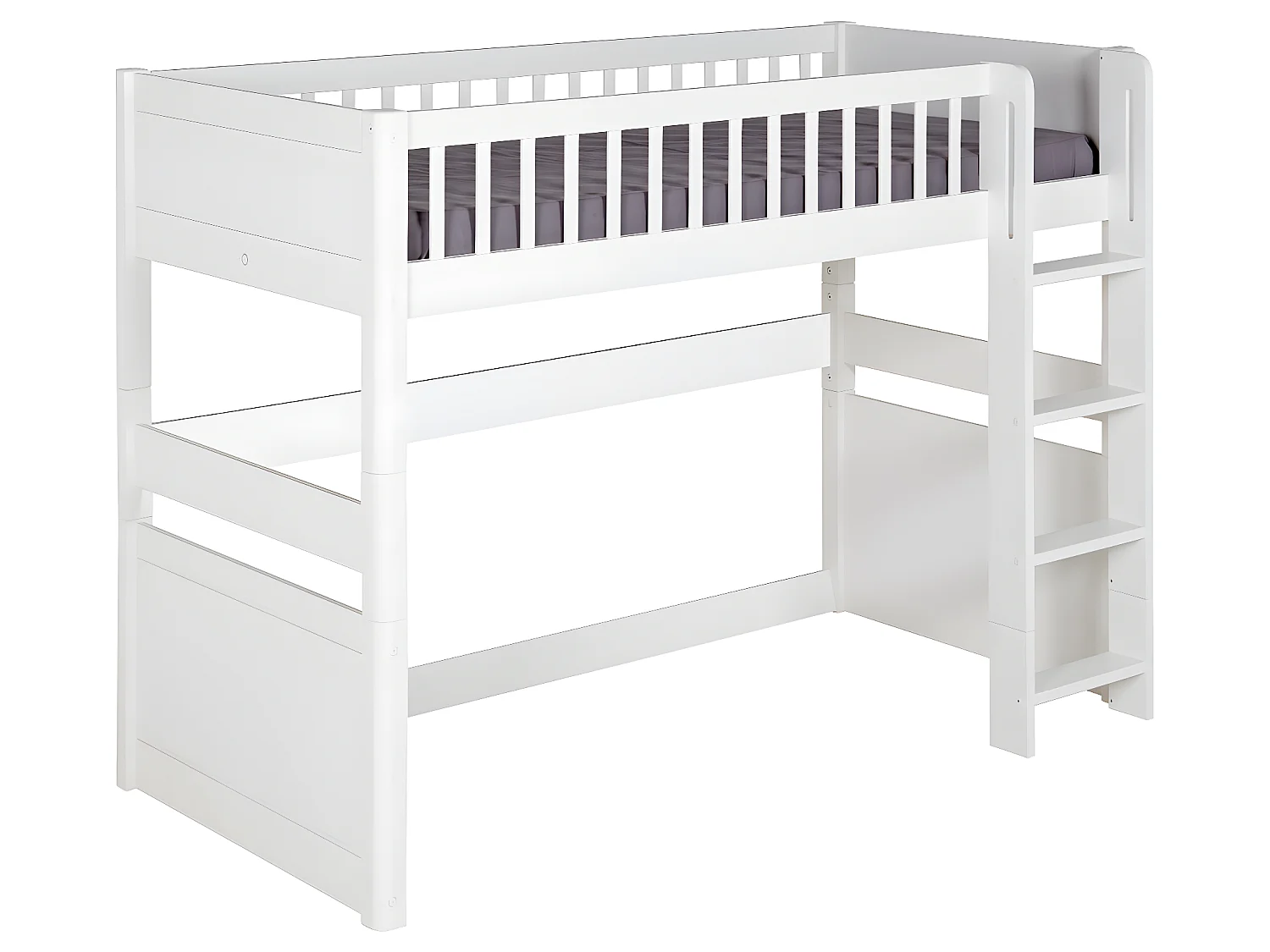 Pack lit mezzanine avec matelas 90x190 cm bois massif blanc VICTORIA